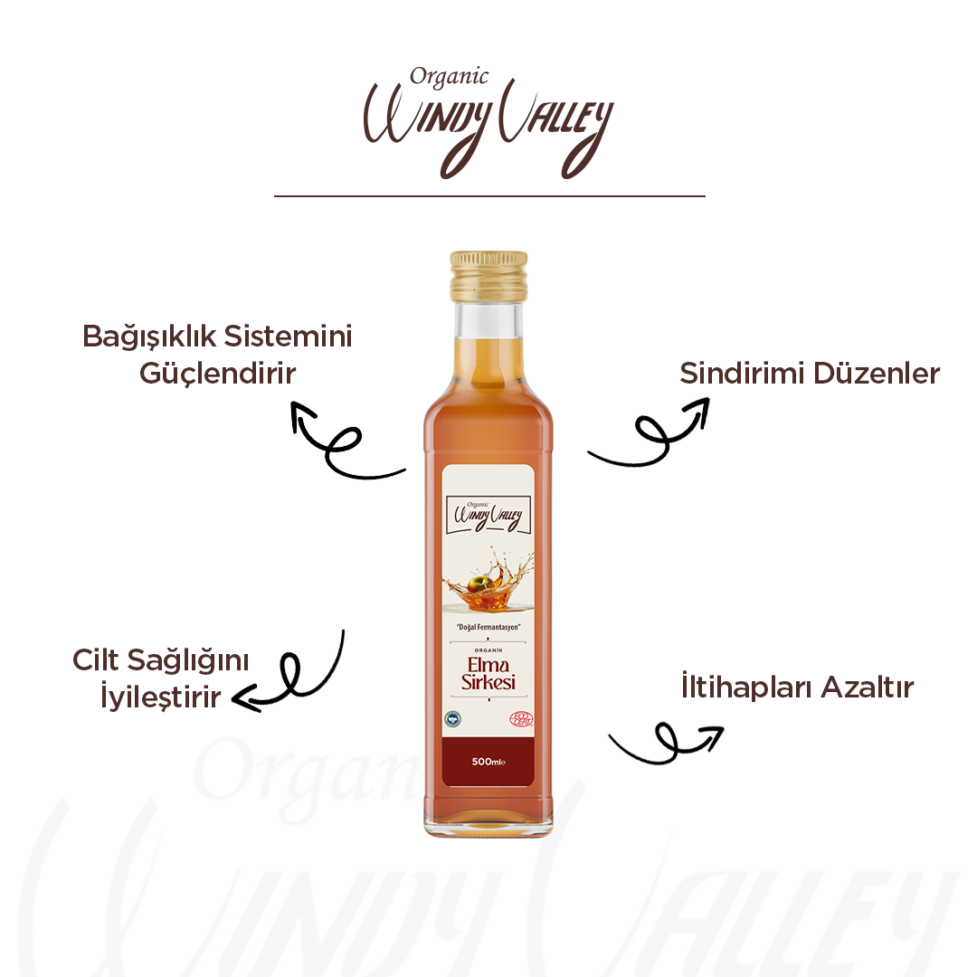 Organik Elma Sirkesi (500 ml) Katkısız Doğal Fermente 