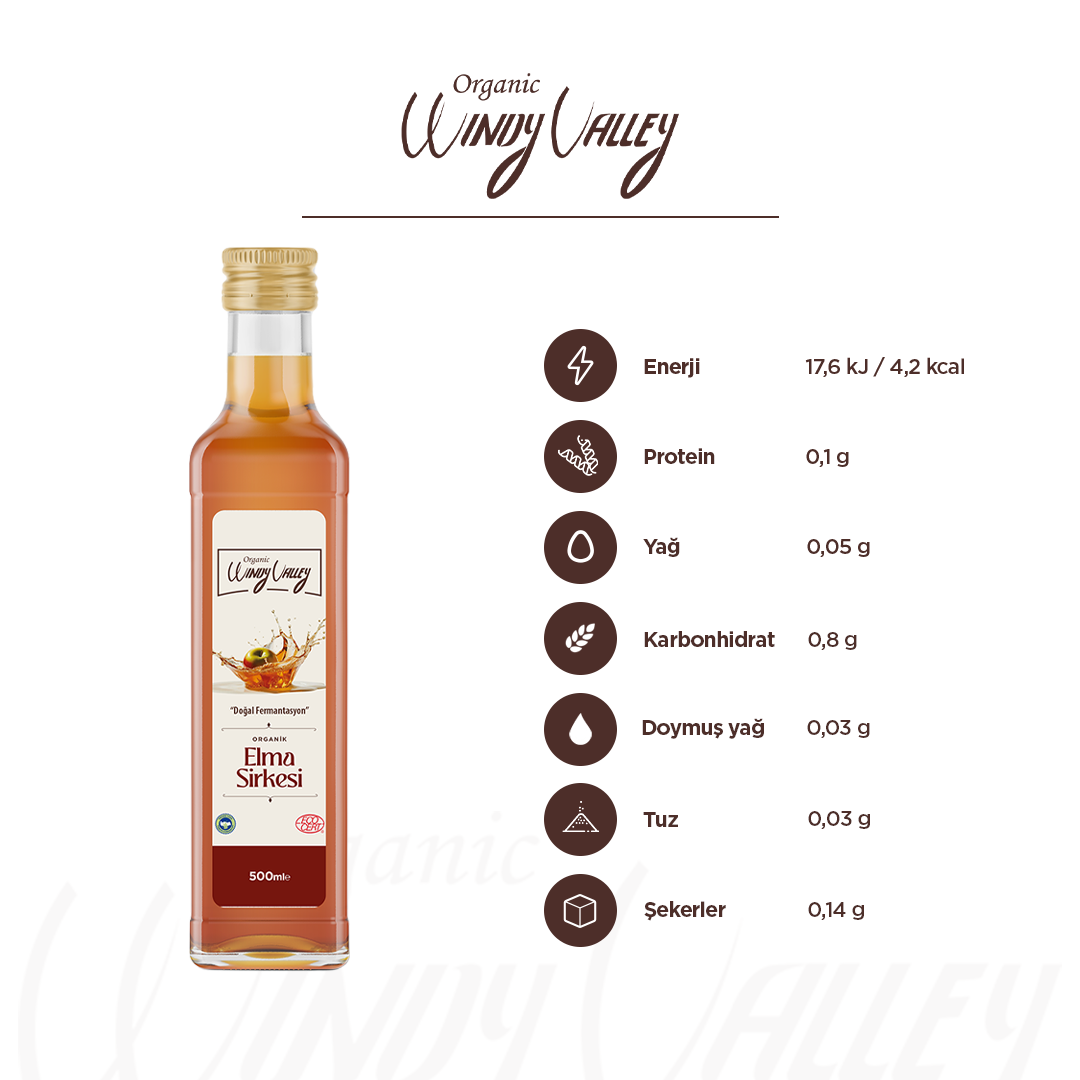 Organik Elma Sirkesi (500 ml) Katkısız Doğal Fermente 