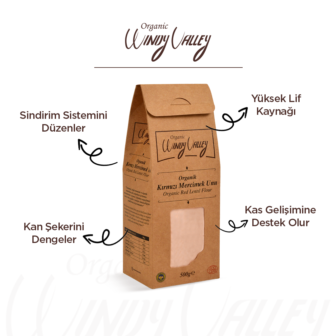 Organik Kırmızı Mercimek Unu  (500 gr)   Glutensiz, Yerli ürün 