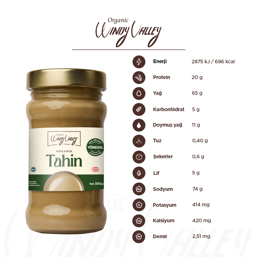 Organik Tahin (300 gr)  Yerli susam, Gluten içermez, İlave yağ içermez  