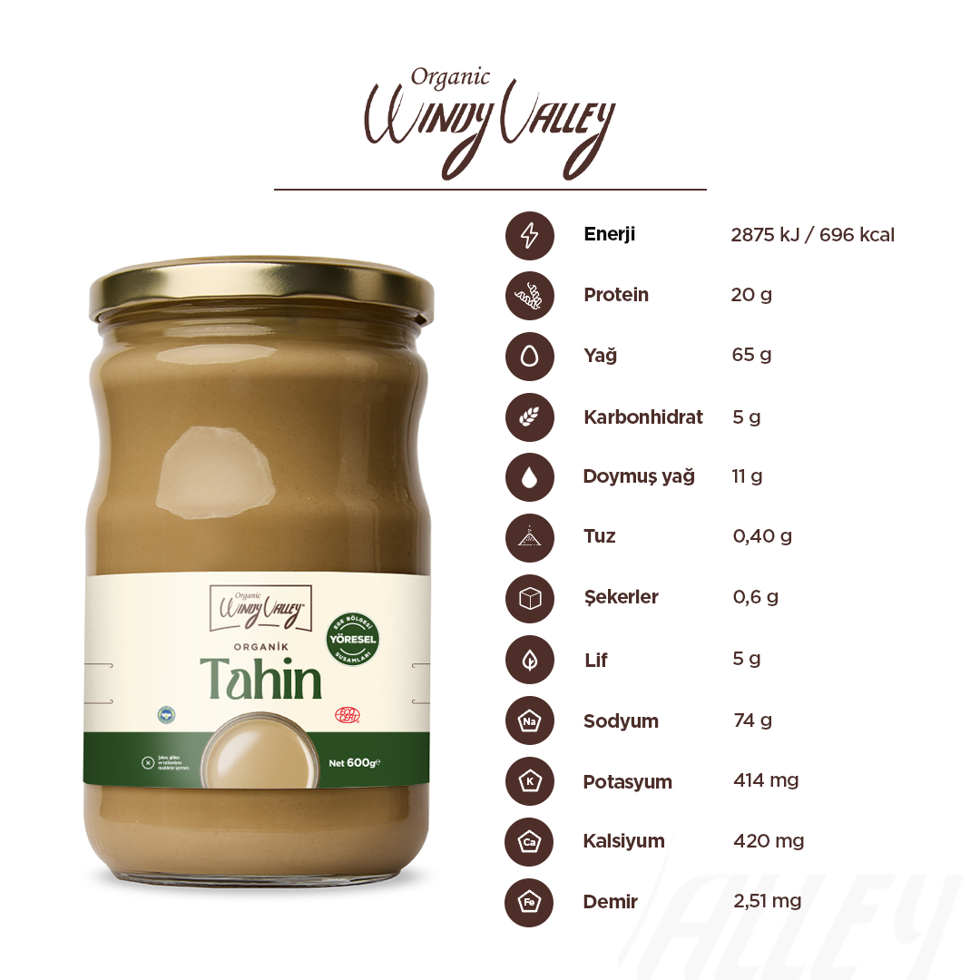 Organik Tahin (600 gr) Yerli susamdan üretilmiştir.Gluten içermez.İlave yağ içermez