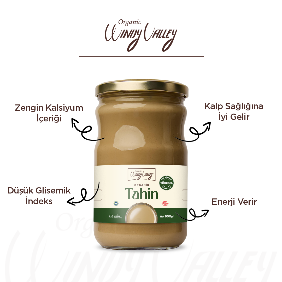 Organik Tahin (600 gr) Yerli susamdan üretilmiştir.Gluten içermez.İlave yağ içermez