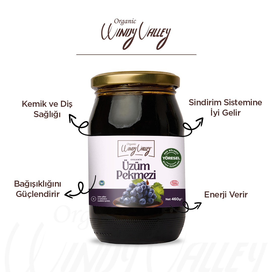 Organik Üzüm Pekmezi   (460gr) Soğuk Sıkım Şeker ilavesiz