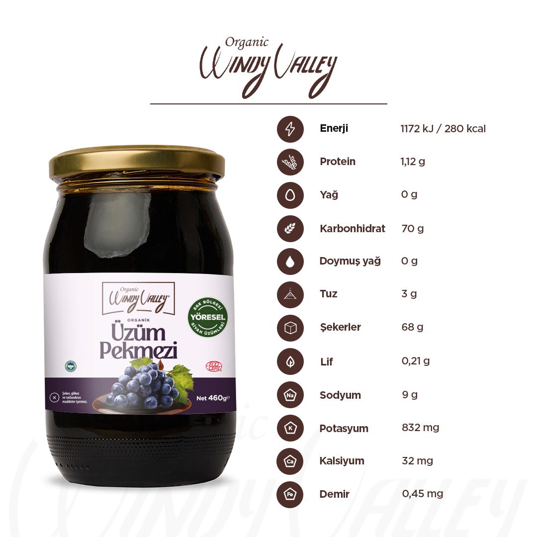 Organik Üzüm Pekmezi   (460gr) Soğuk Sıkım Şeker ilavesiz