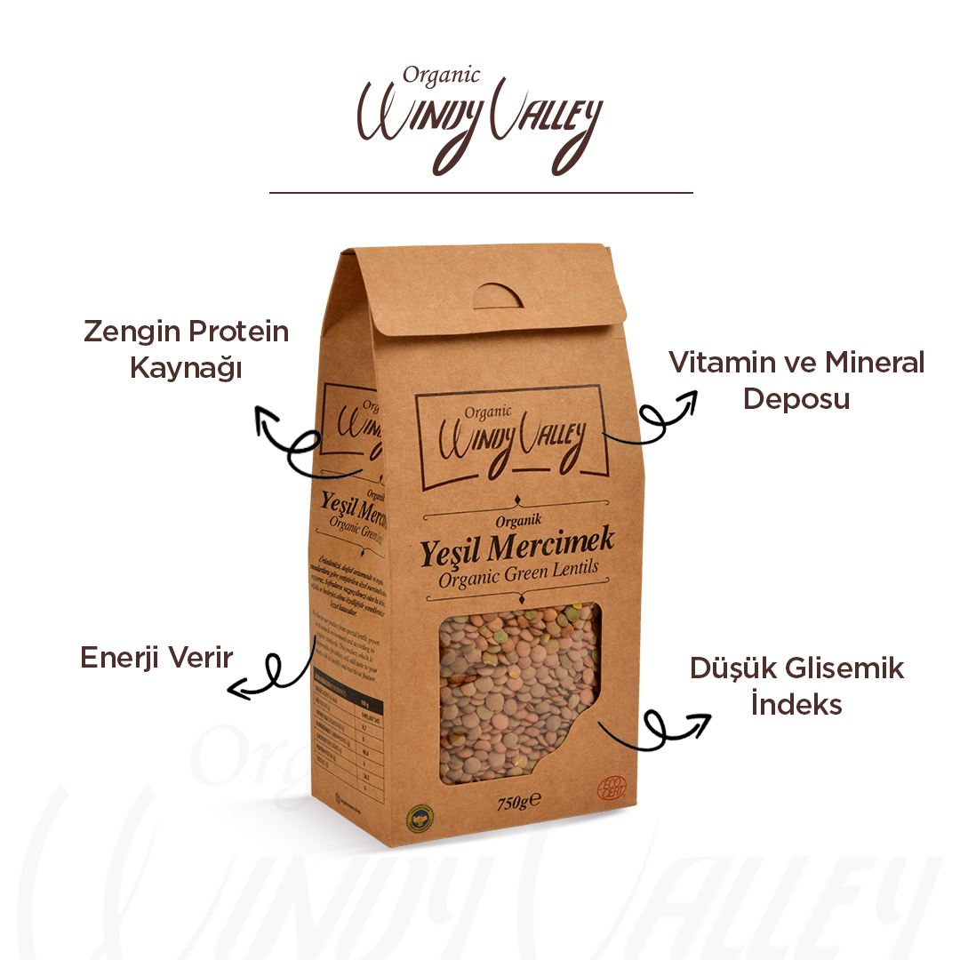 Organik Yeşil Mercimek  (750 gr) Yerli ürün