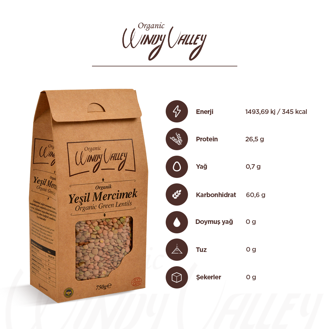 Organik Yeşil Mercimek  (750 gr) Yerli ürün