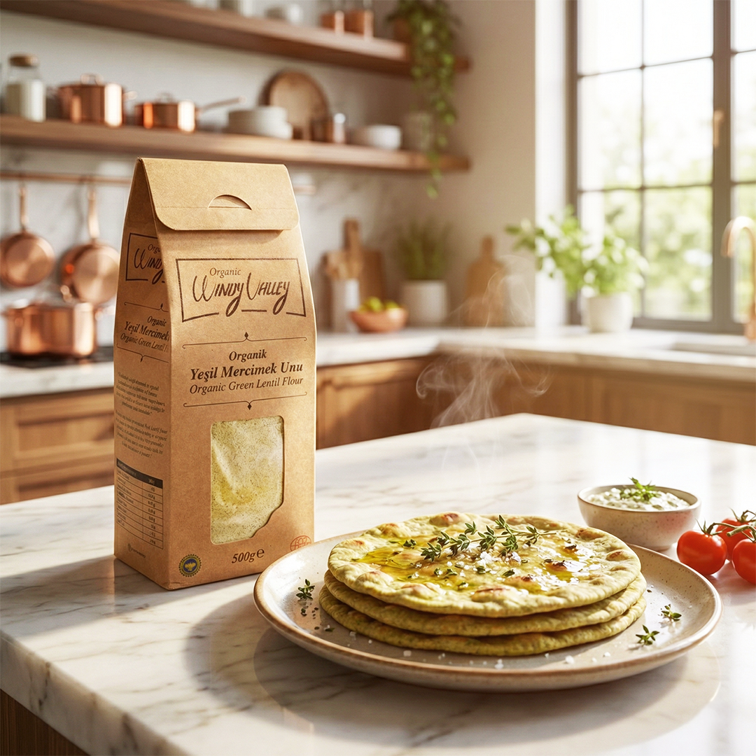 Organik Yeşil Mercimek Unu (500 gr) Glutensiz , Yerli ürün 