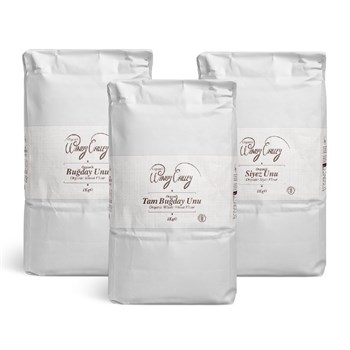 Organik Buğday Unları Seti; Buğday unu ( 1 Kg), Tam Buğday unu ( 1 Kg), Siyez unu ( 1 Kg) Yerli Üretim 
