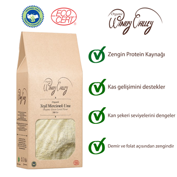 Organik Yeşil Mercimek Unu (500 gr) Glutensiz , Yerli ürün 
