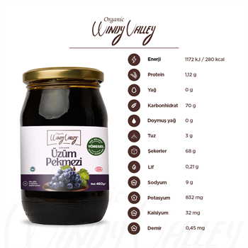 Organik Üzüm Pekmezi   (460gr) Soğuk Sıkım Şeker ilavesiz