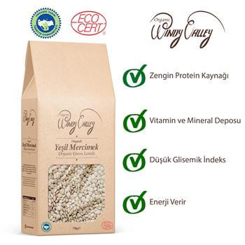 Organik Yeşil Mercimek  (750 gr) Yerli ürün