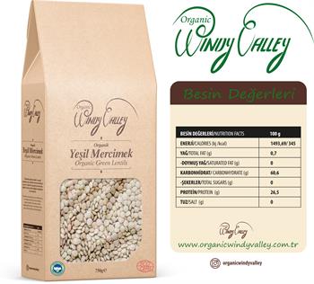 Organik Yeşil Mercimek  (750 gr) Yerli ürün