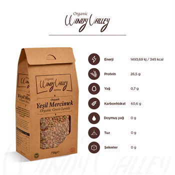 Organik Yeşil Mercimek  (750 gr) Yerli ürün