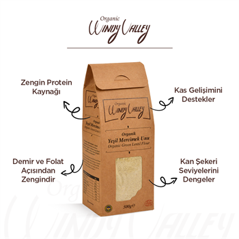Organik Yeşil Mercimek Unu (500 gr) Glutensiz , Yerli ürün 