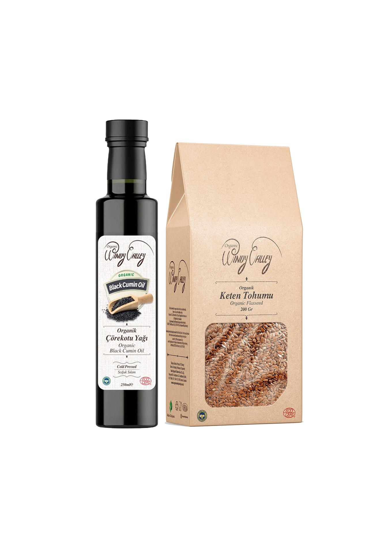 Organik Çörekotu Yağı (250 ml) & Organik Keten Tohumu (200gr) 