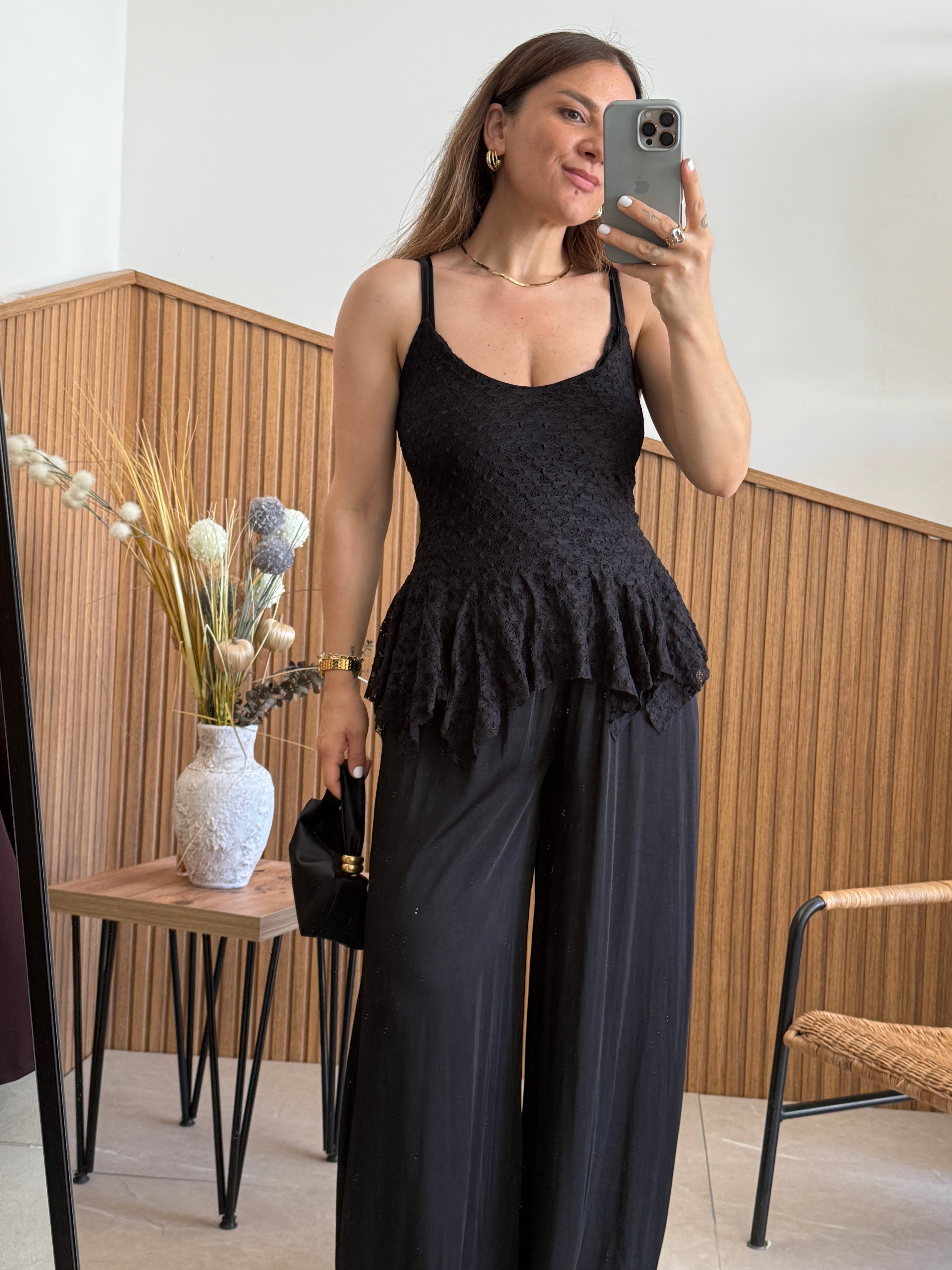 Likralı Dantel Top 