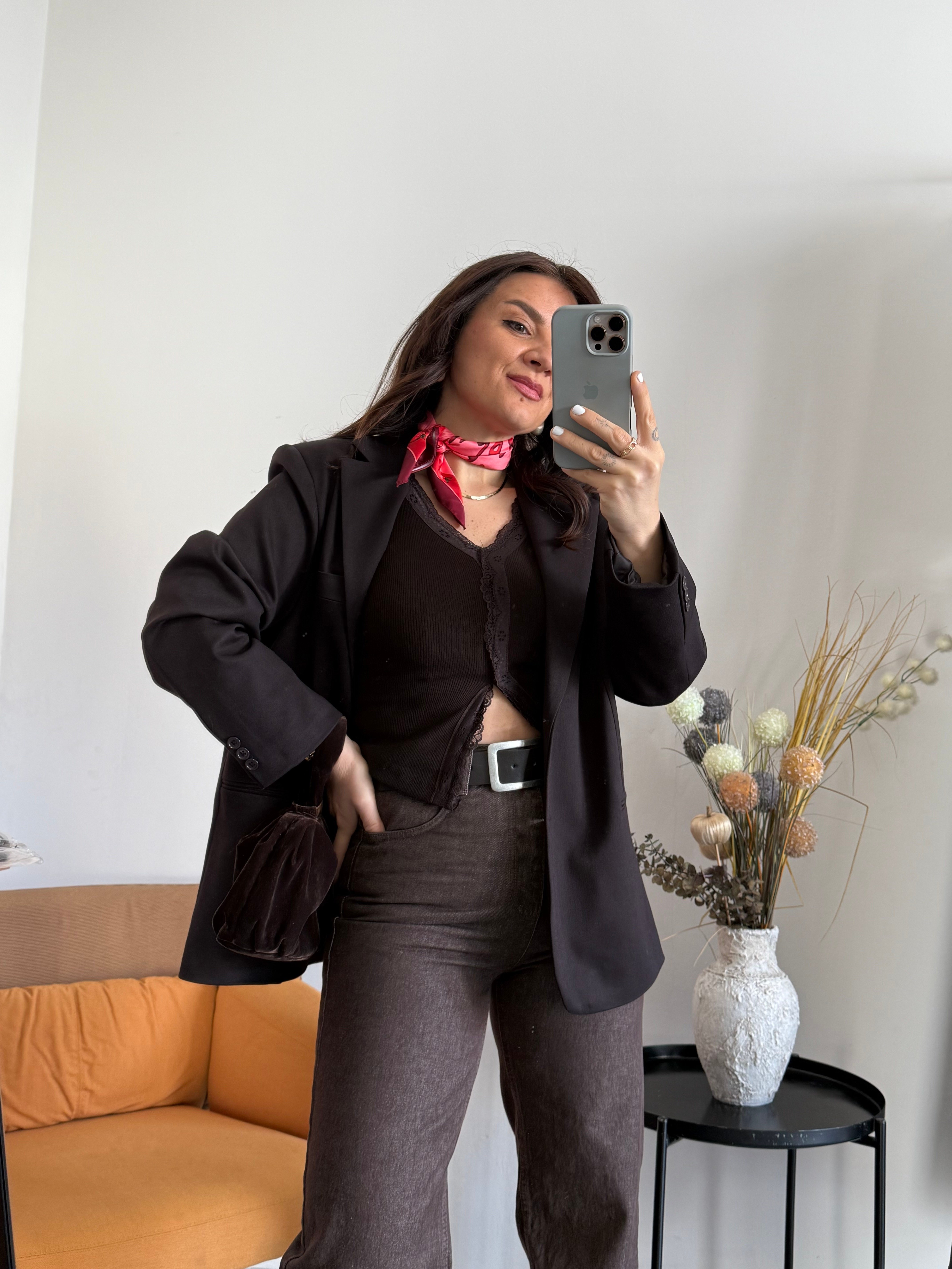Oversize Koyu Kahve Blazer Ceket 