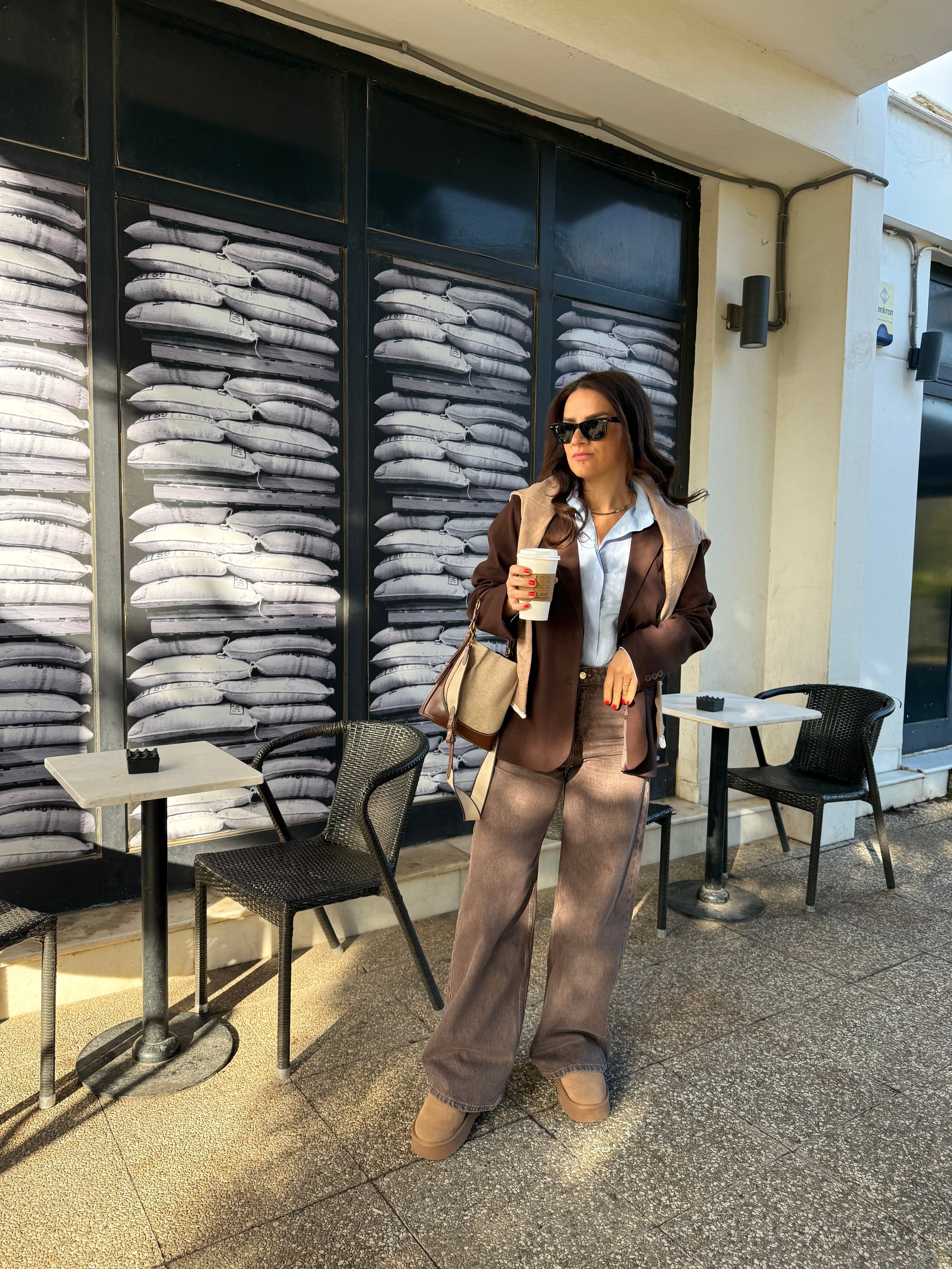 Premium Doku Yüksek Bel Kahve Jean Pantolon 
