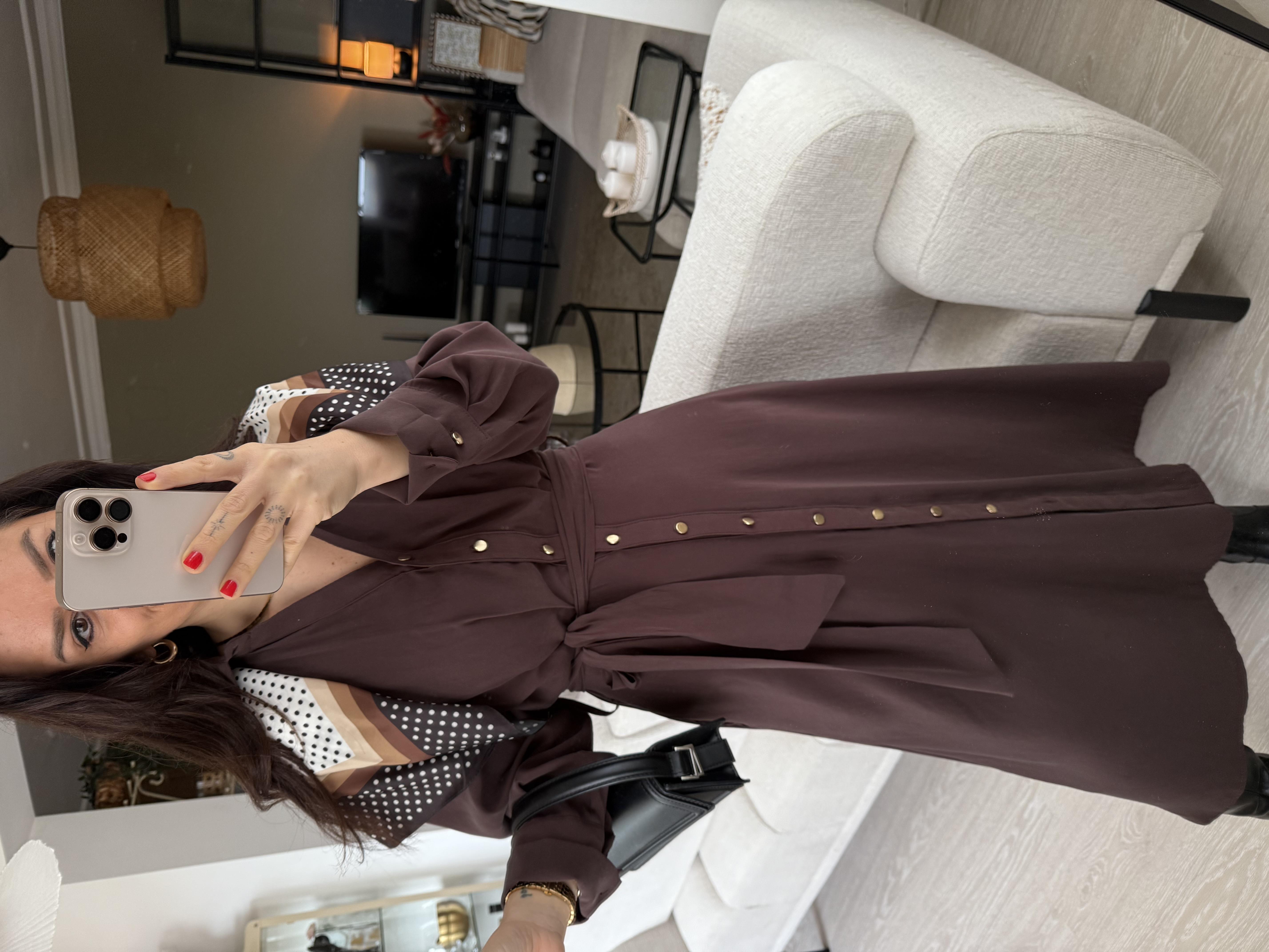 Premium Modal Kumaş Beli Lastikli Acı Kahve Elbise 