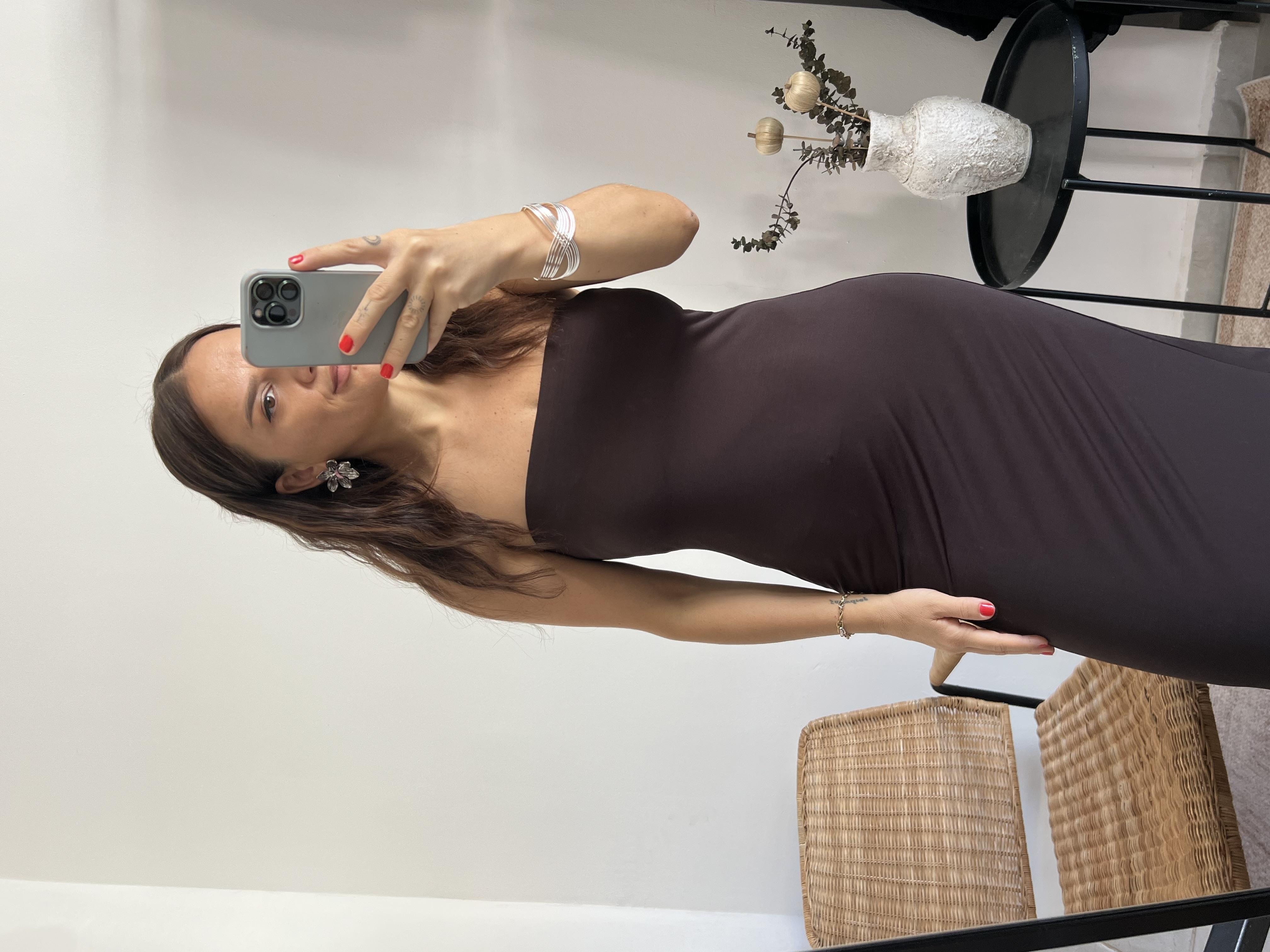 Straplez Acı Kahve Elbise 
