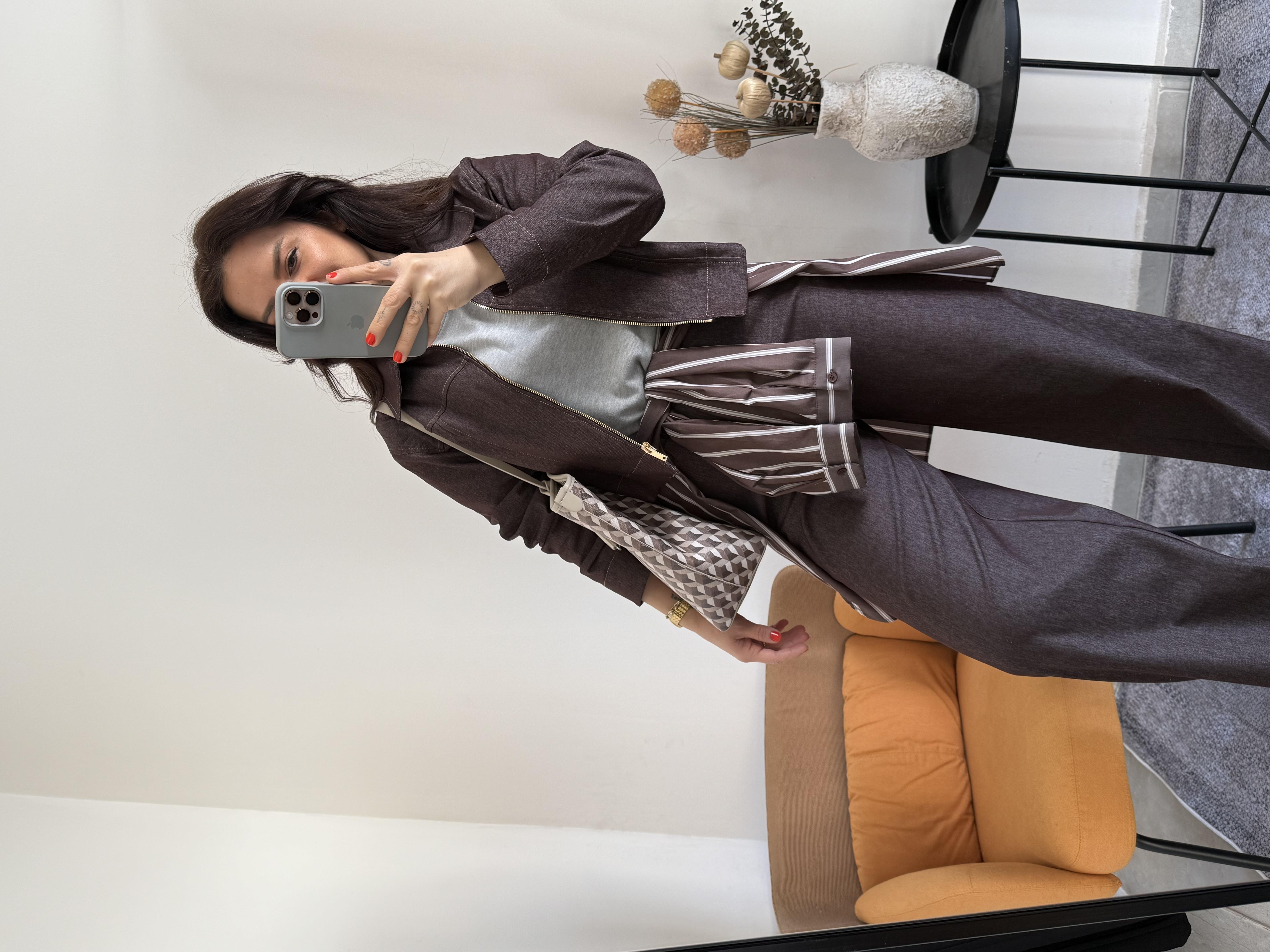 Beli Bağlamalı Tensel Denim Acı Kahve Pantolon 