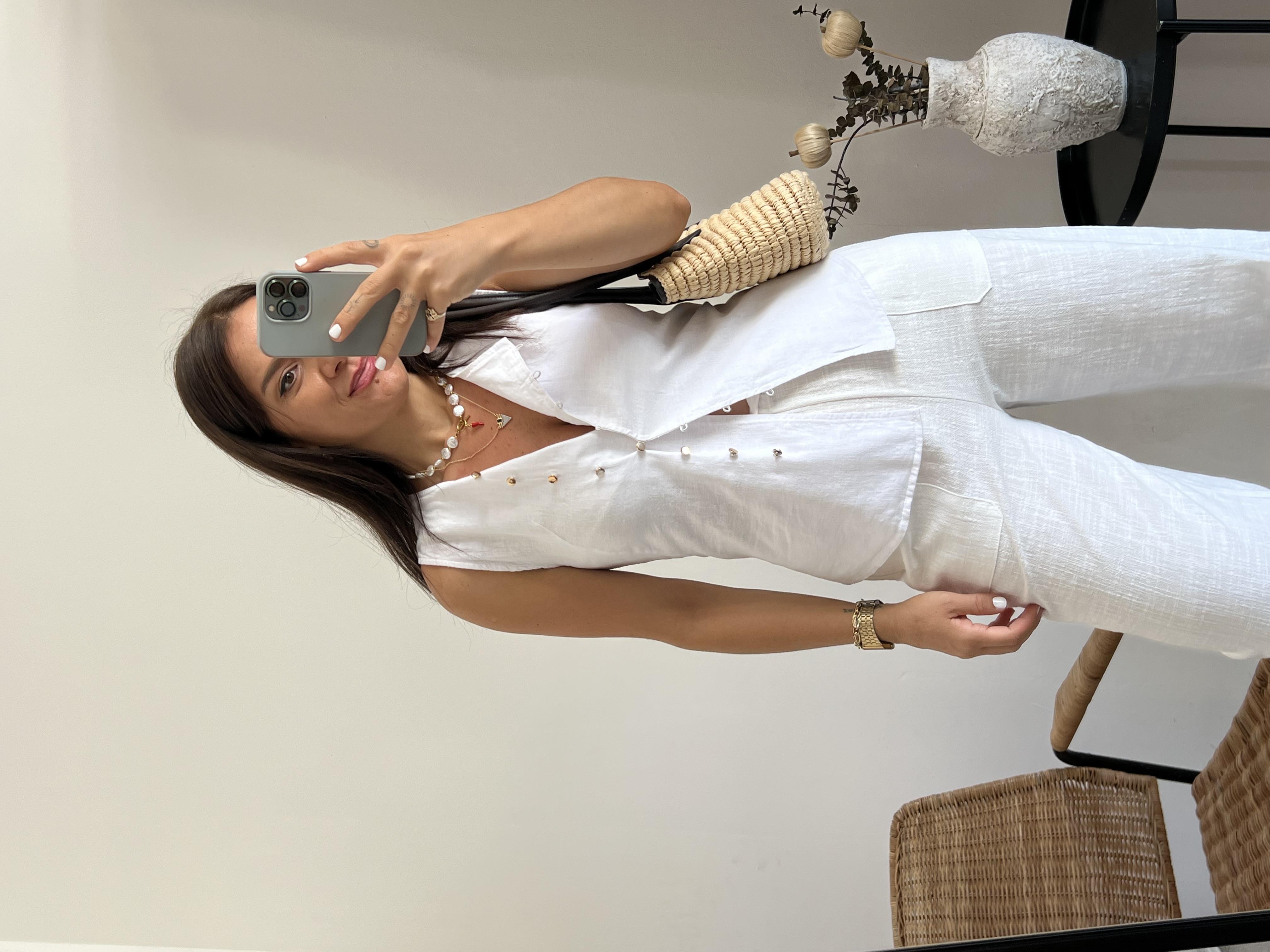 Beyaz % 100 Pamuk Pantolon 