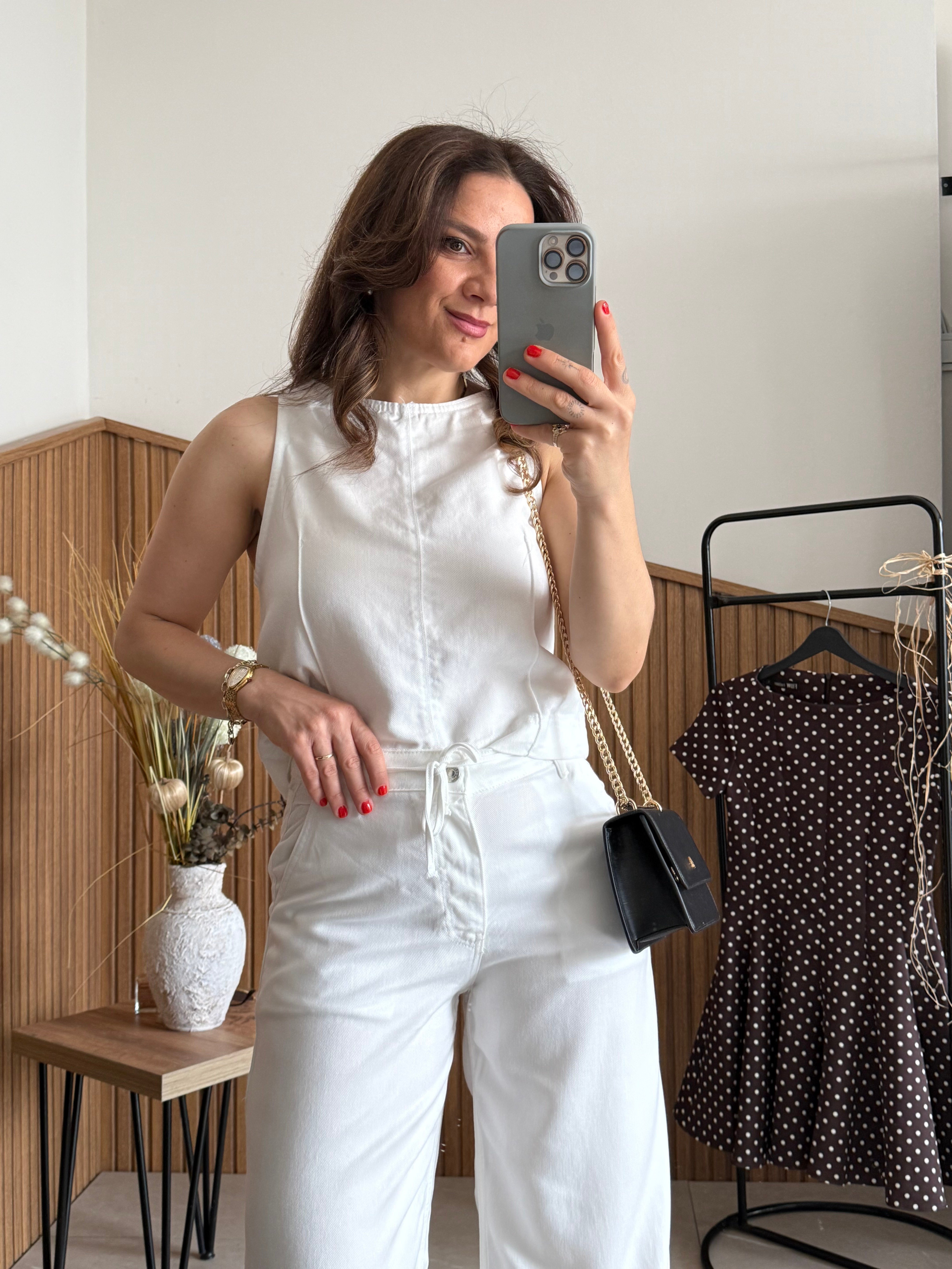 Beyaz Tensel Denim Takım