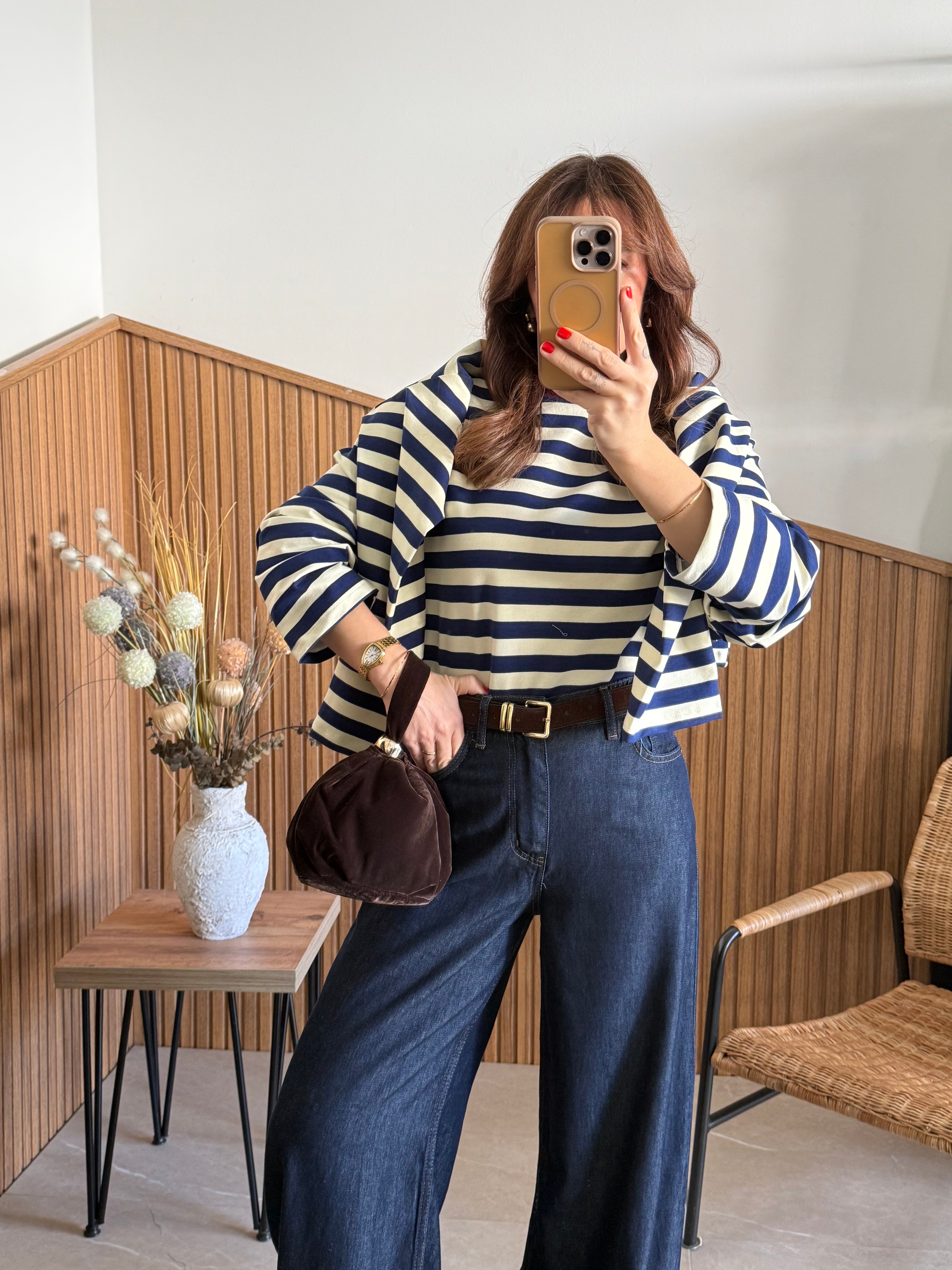 Çizgili İki İplik Basic Sweatshirt 