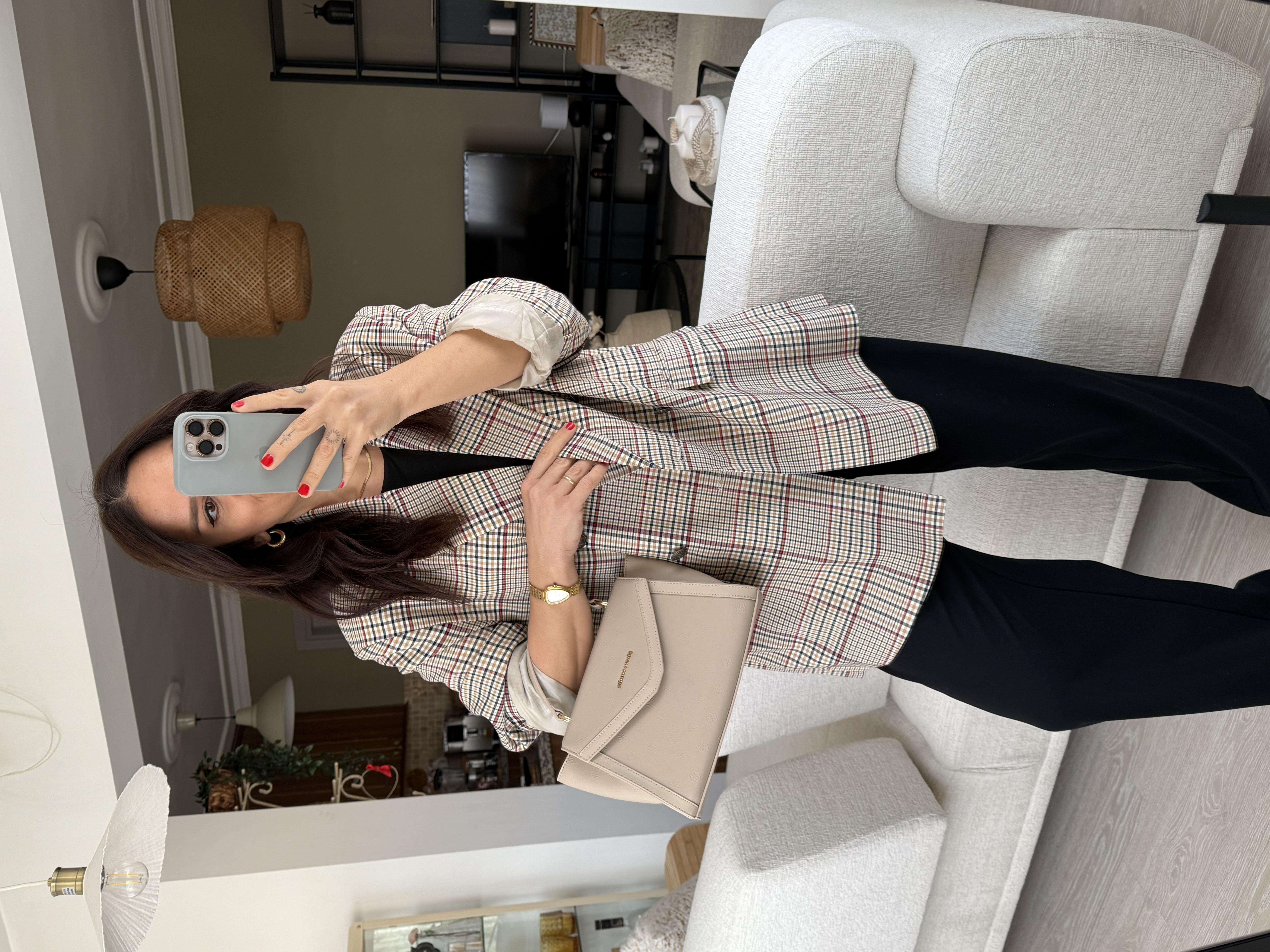 Oversize Kesim Kareli Blazer Ceket 