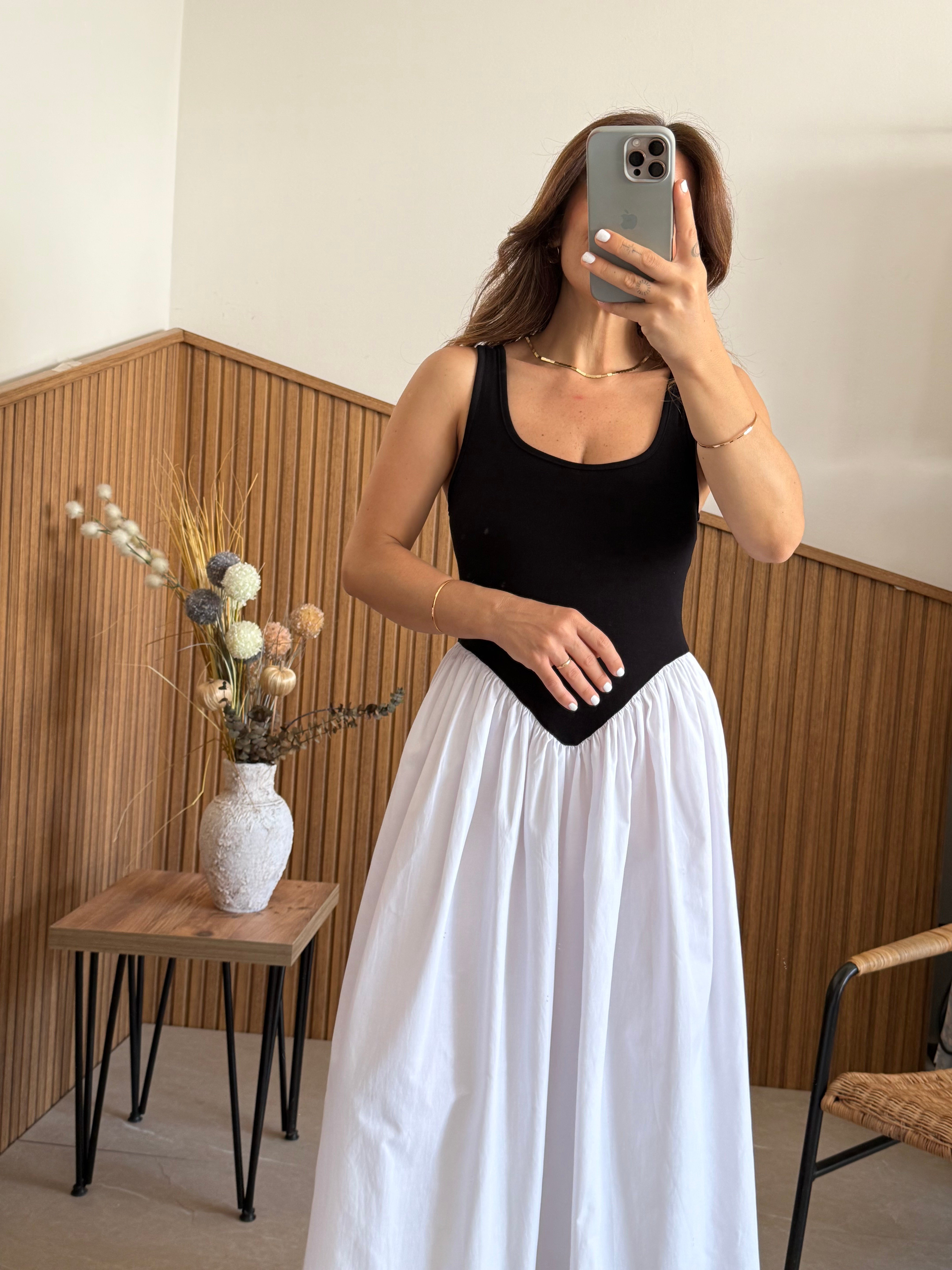 Poplin Detaylı Maksi Basic Elbise 
