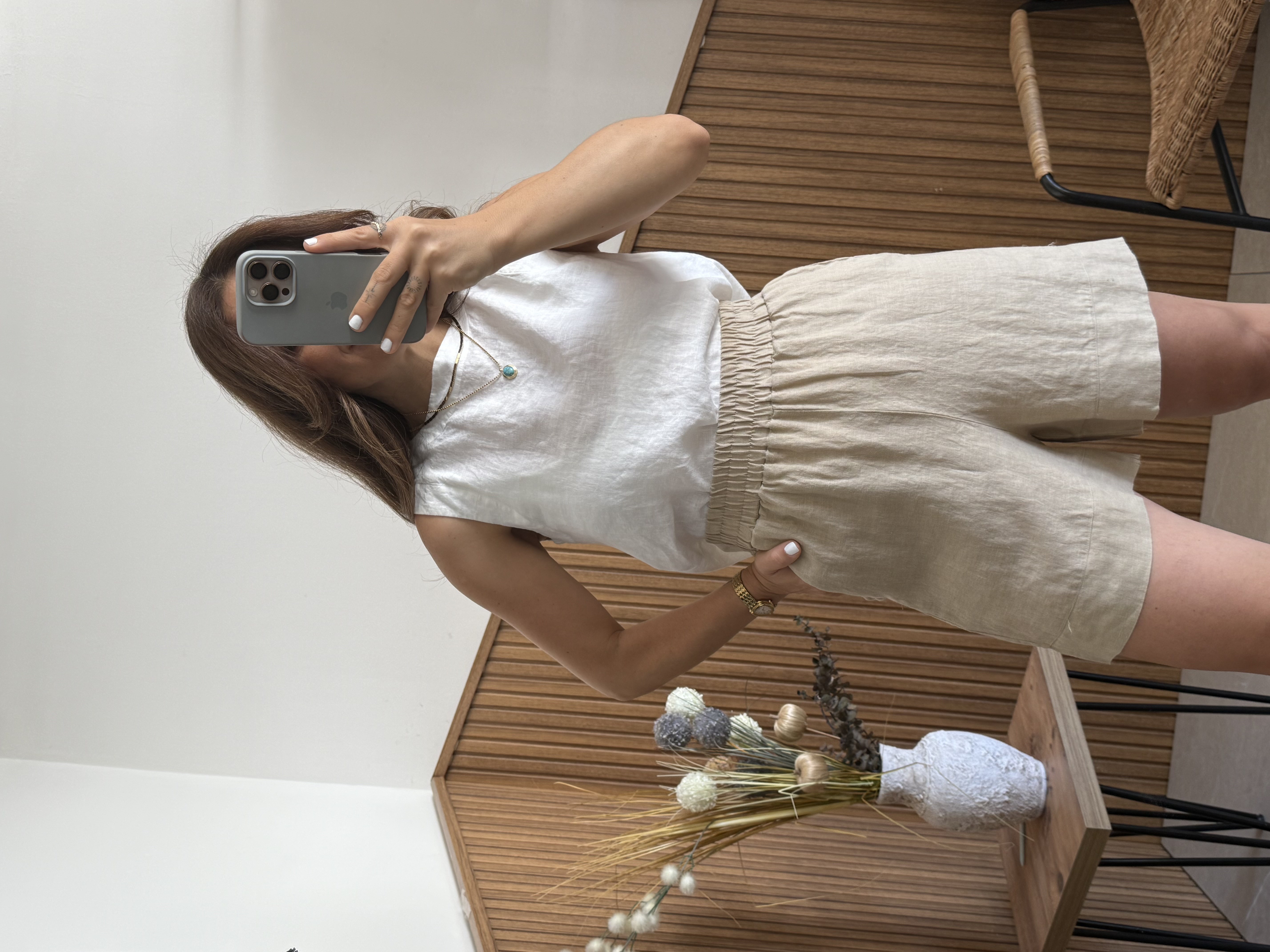 Premium % 100 Linen Kum Rengi Şort 