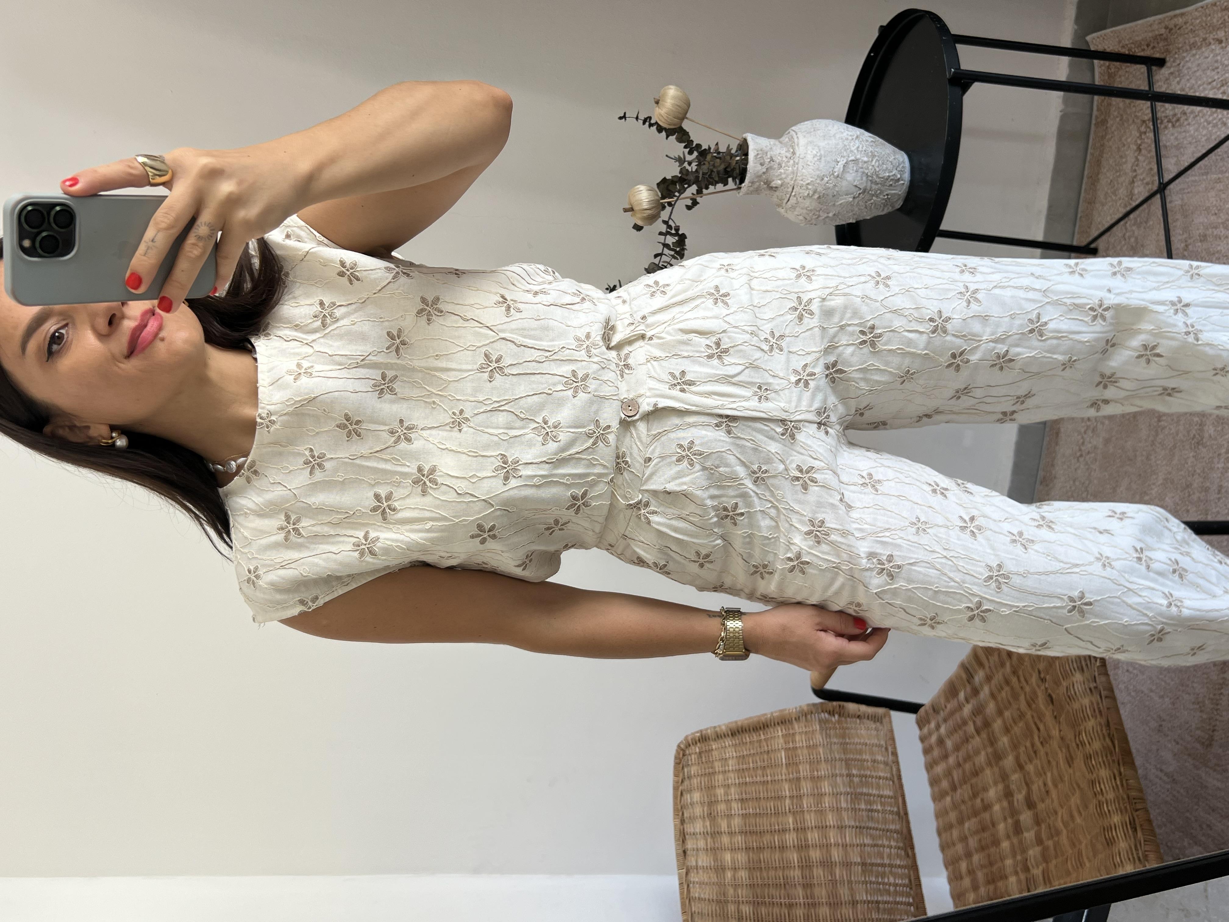 Premium Seri Nakışlı Keten Pantolon 