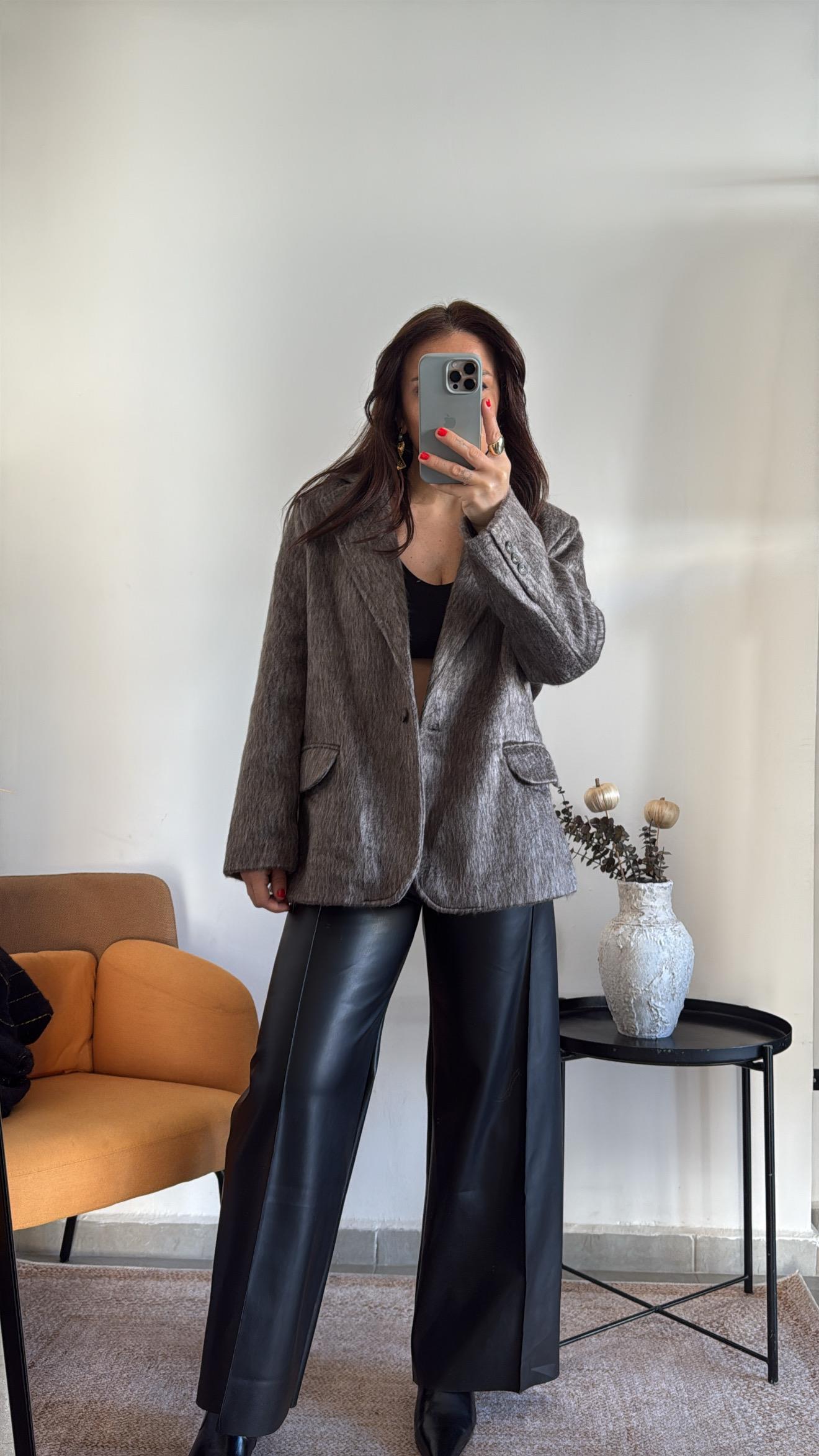Tüylü Kahve Oversize Kaban 