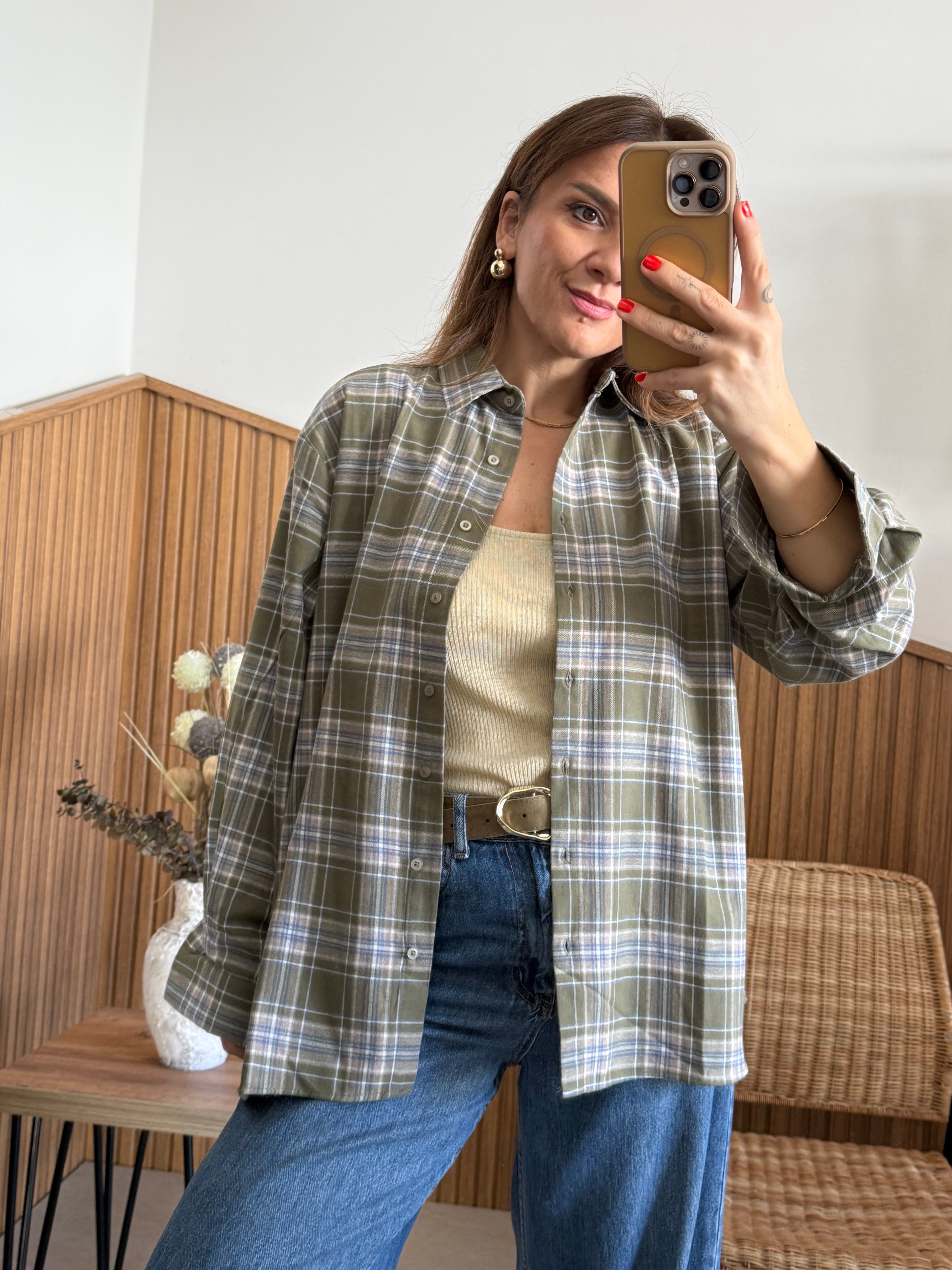 Yeşil Kareli Oversize Gömlek 