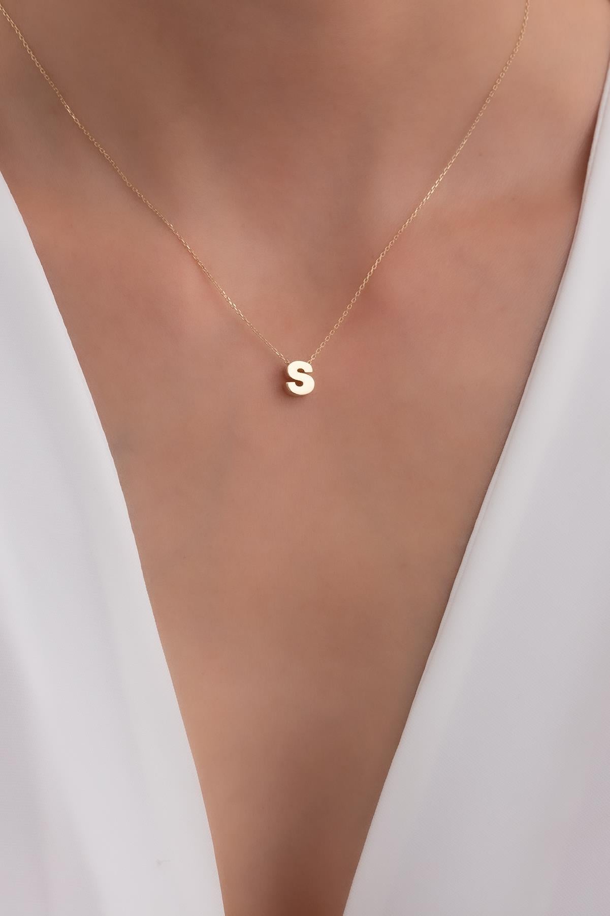 14 Ayar Altın S Harf Kolye