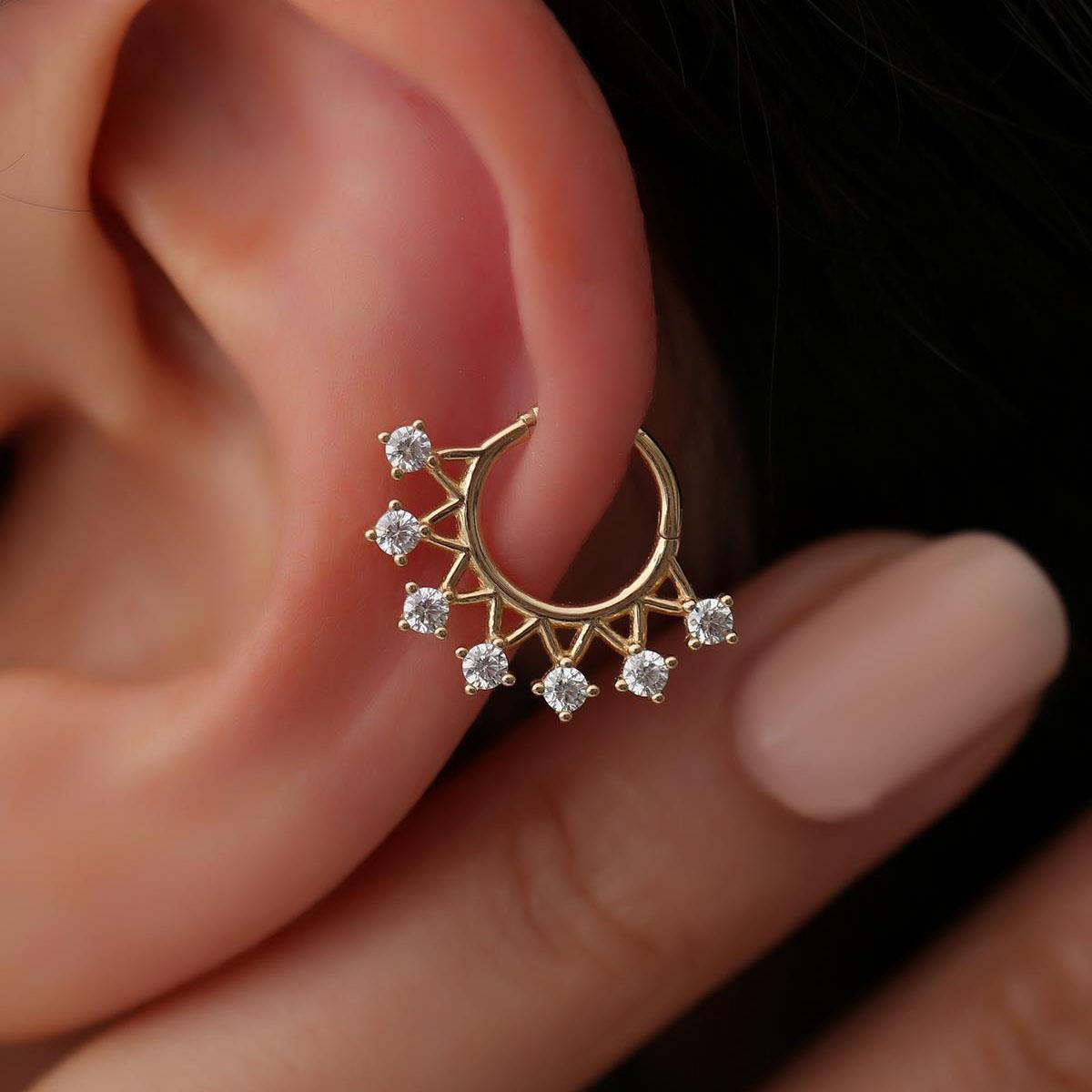 14 Ayar Altın 7 Taşlı Taç Piercing