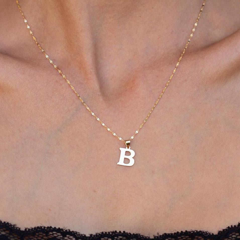 14 Ayar Altın B Harf Plaka Kolye