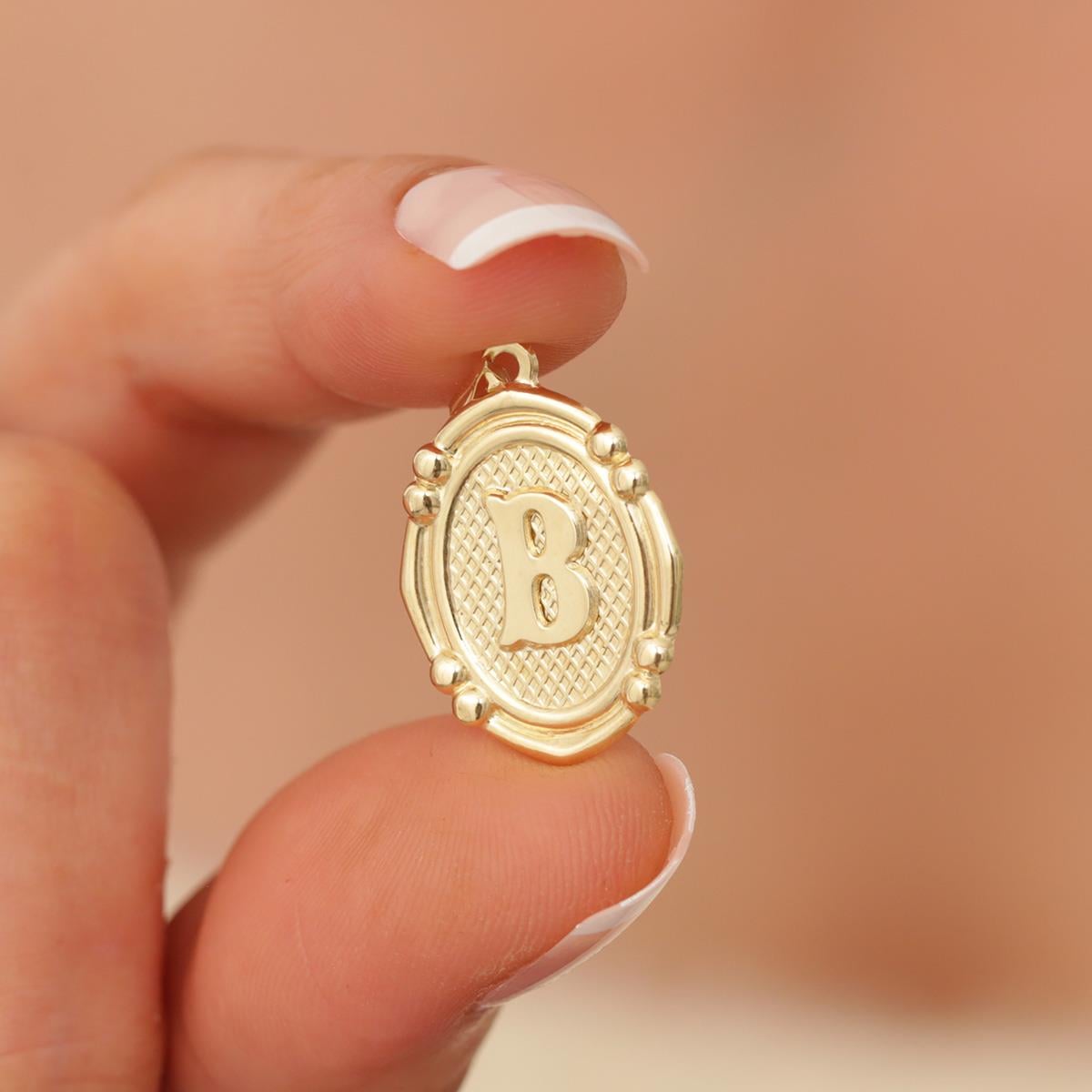 14 Ayar Altın B Harfli Retro Kolye Ucu
