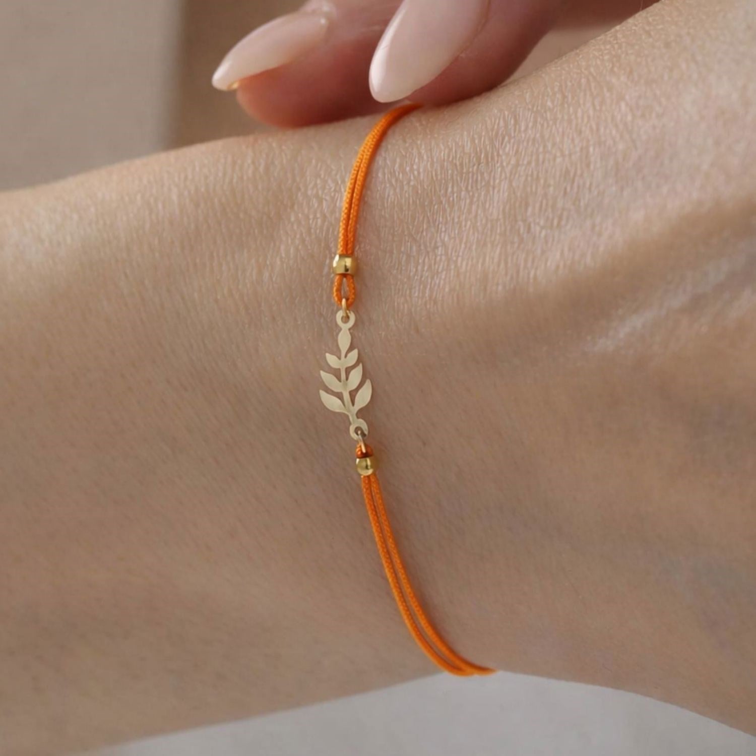 14 Ayar Altın Buğday Başağı Turuncu İpli Bileklik
