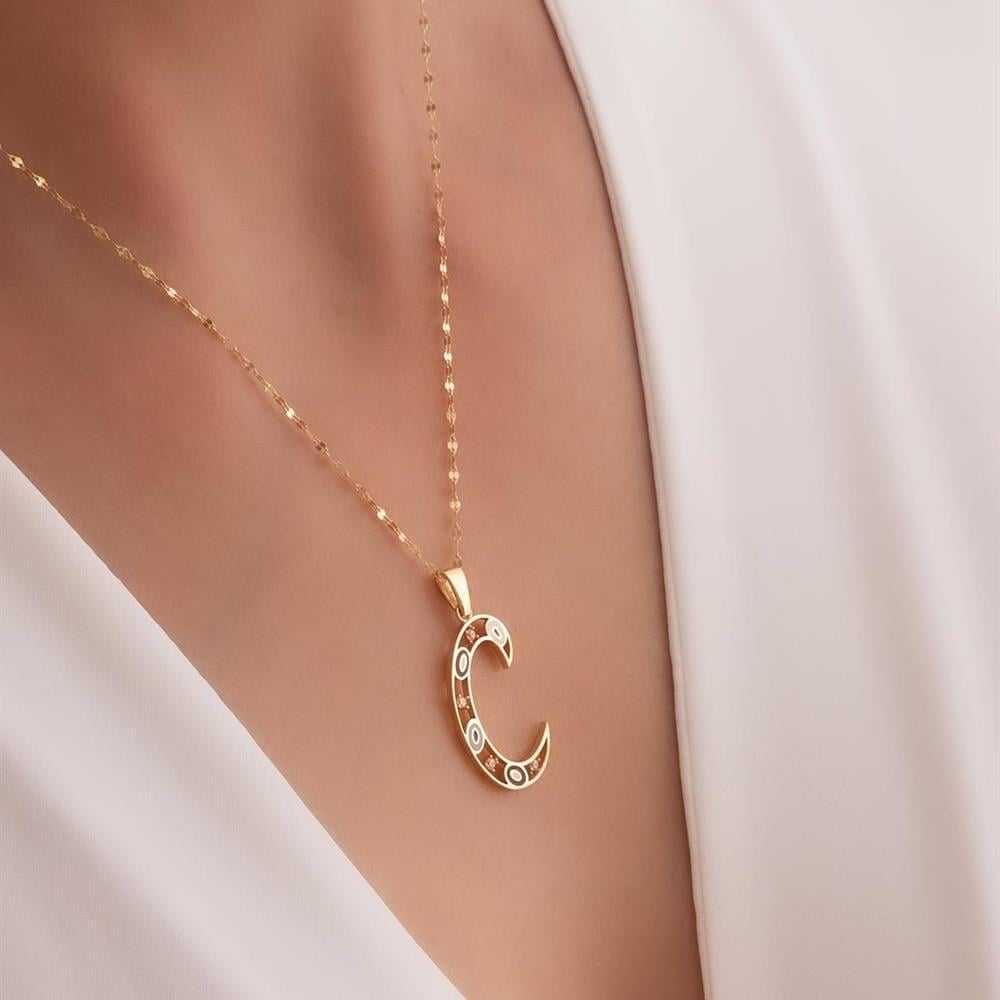 14 Ayar Altın C Harf Göz Kolye