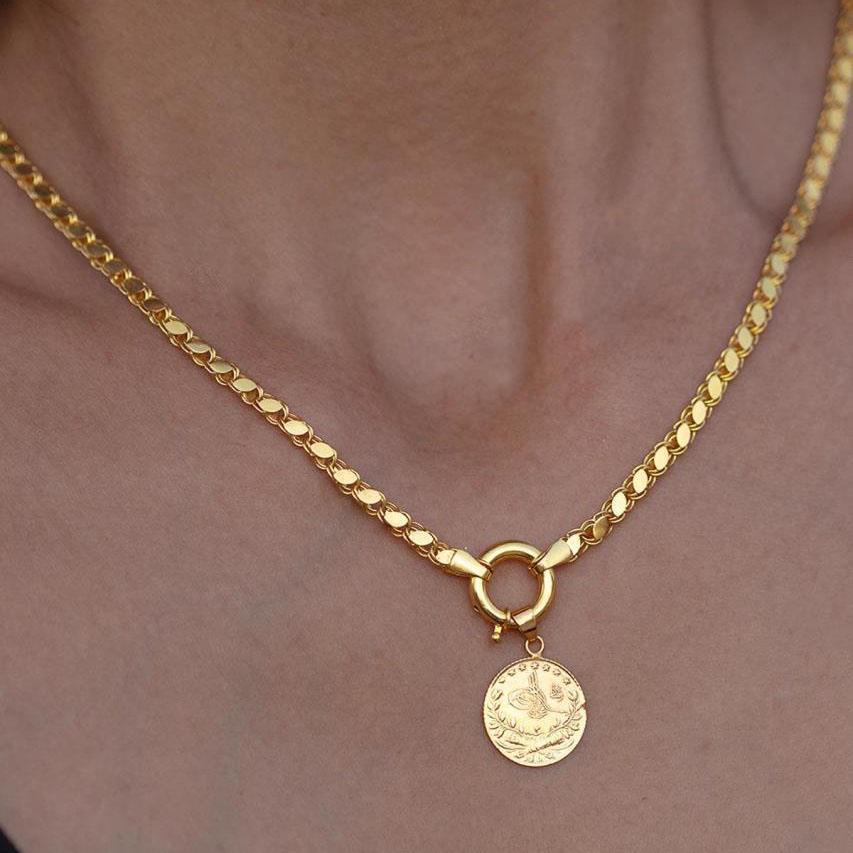 14 Ayar Altın Çeyrek Reşatlı Pullu Halep Kolye