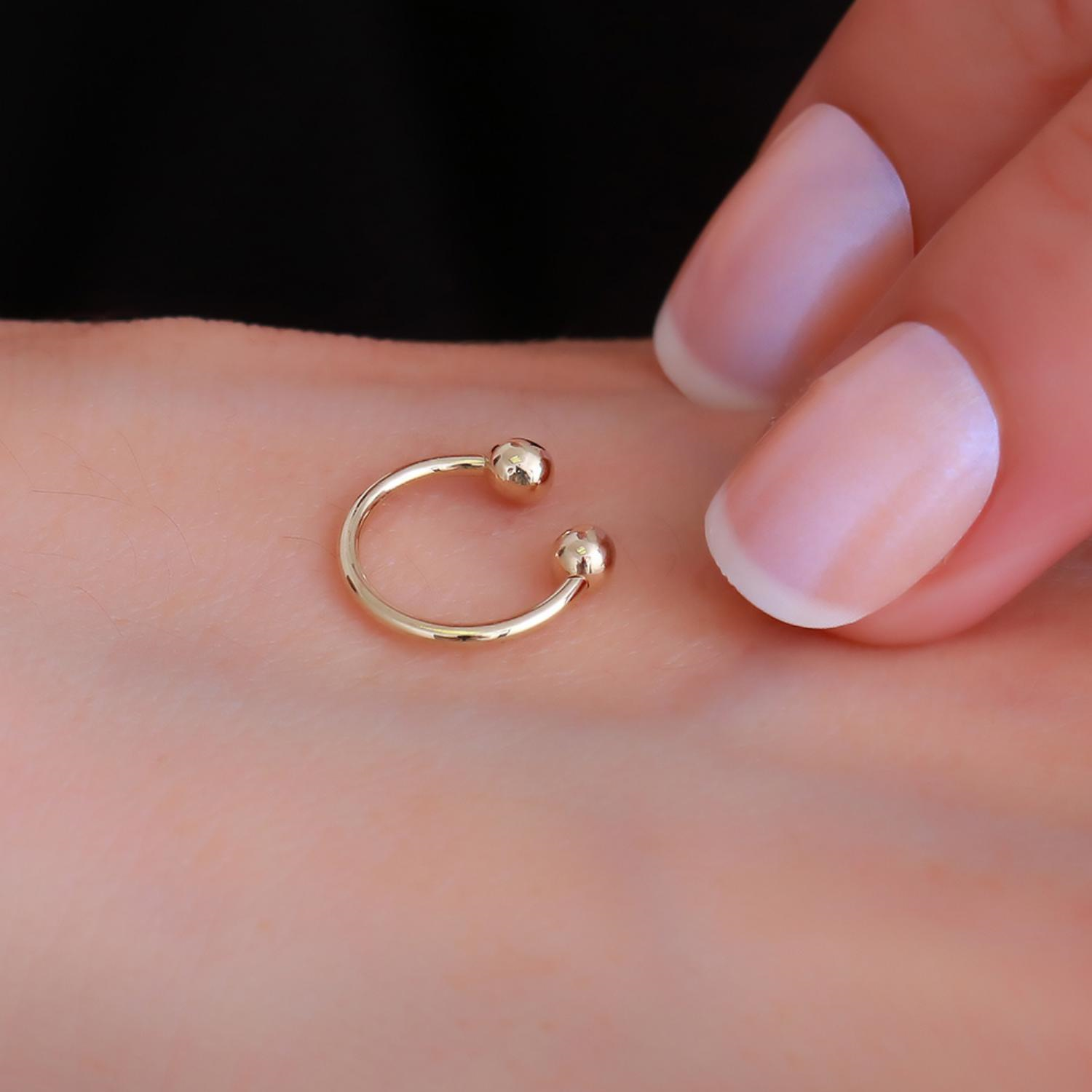 14 Ayar Altın Çift Toplu Halka Tragus Piercing