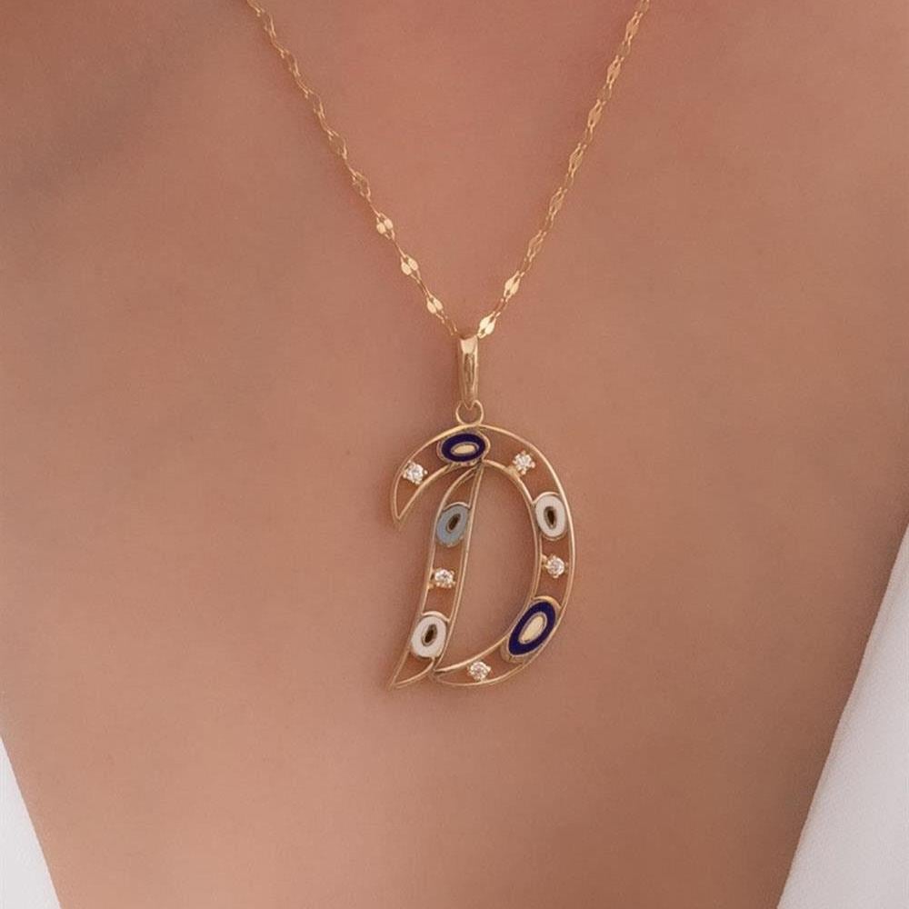 14 Ayar Altın D Harf Göz Kolye