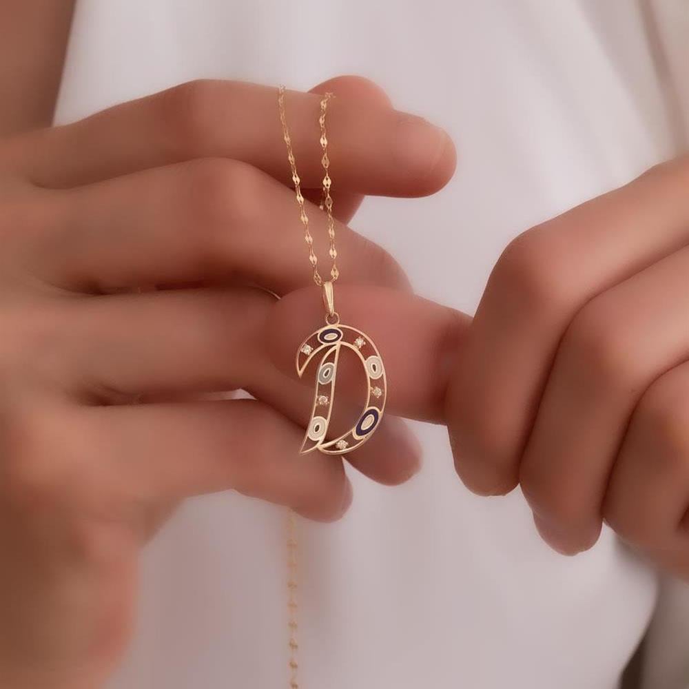 14 Ayar Altın D Harf Göz Kolye