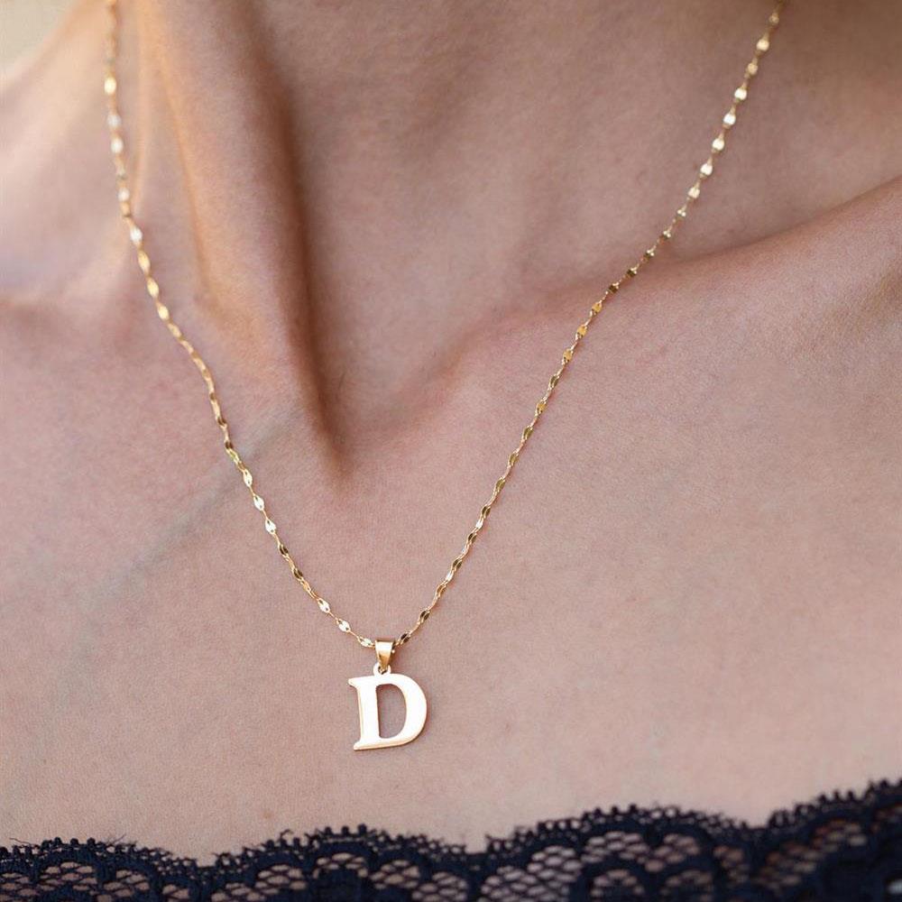 14 Ayar Altın D Harf Plaka Kolye