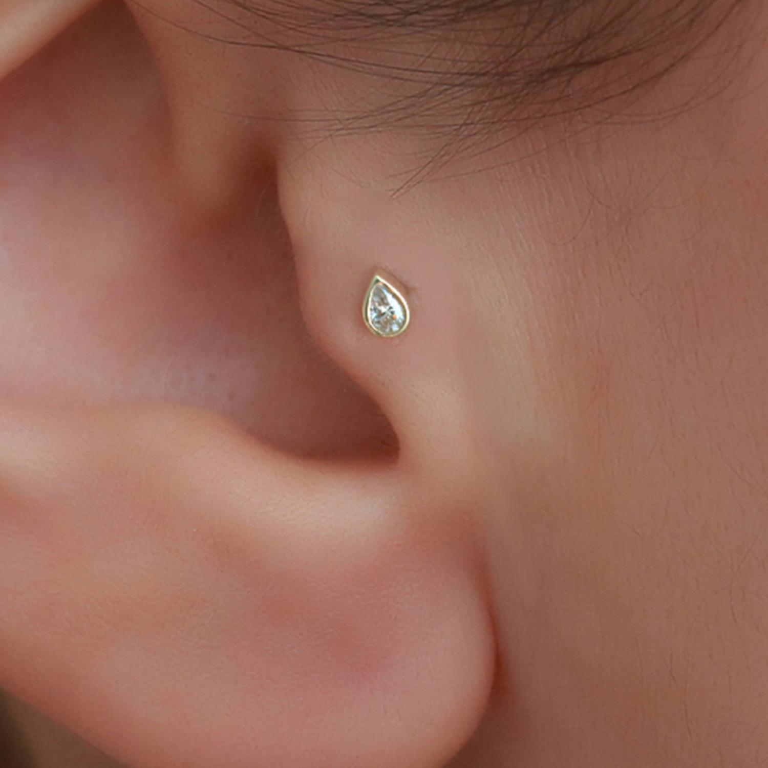 14 Ayar Altın Damla Taş Tragus Piercing
