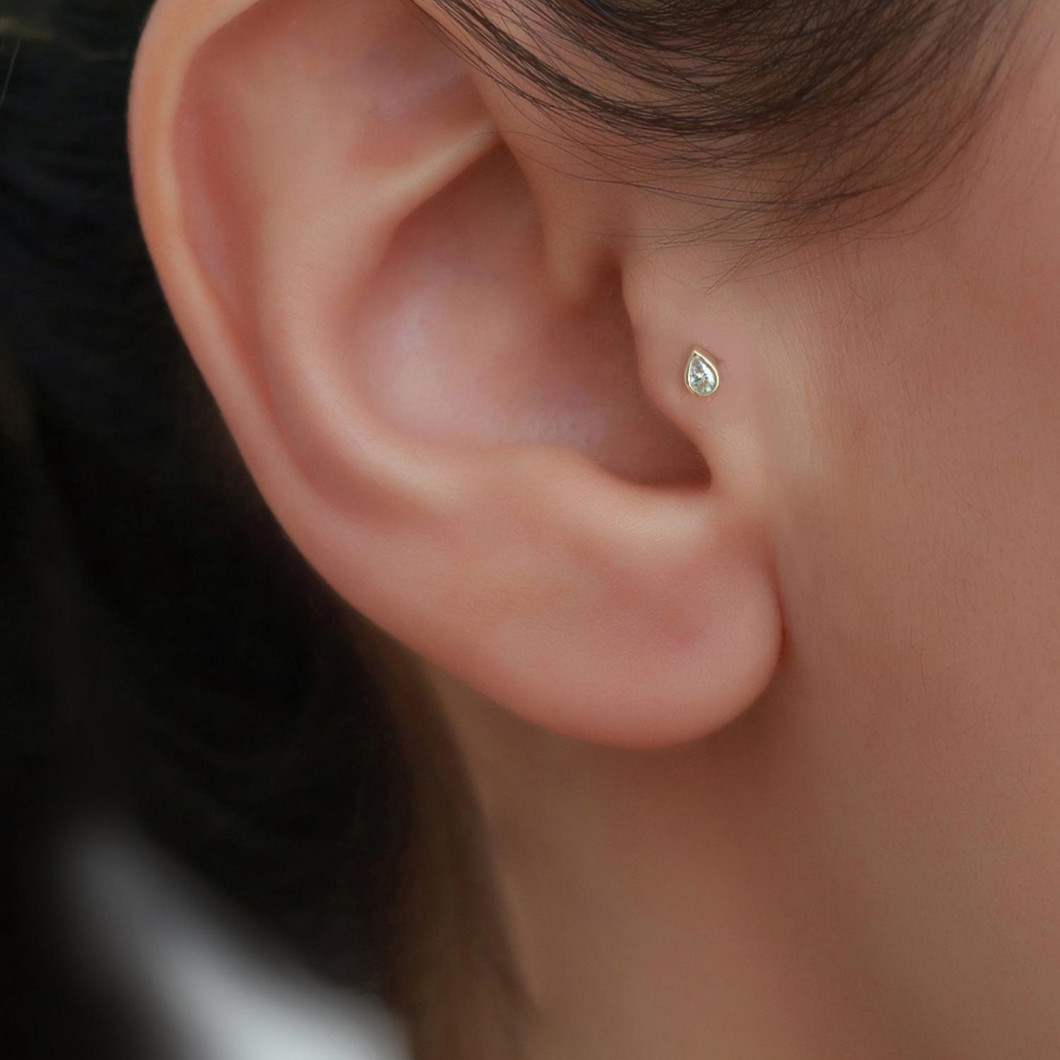 14 Ayar Altın Damla Taş Tragus Piercing