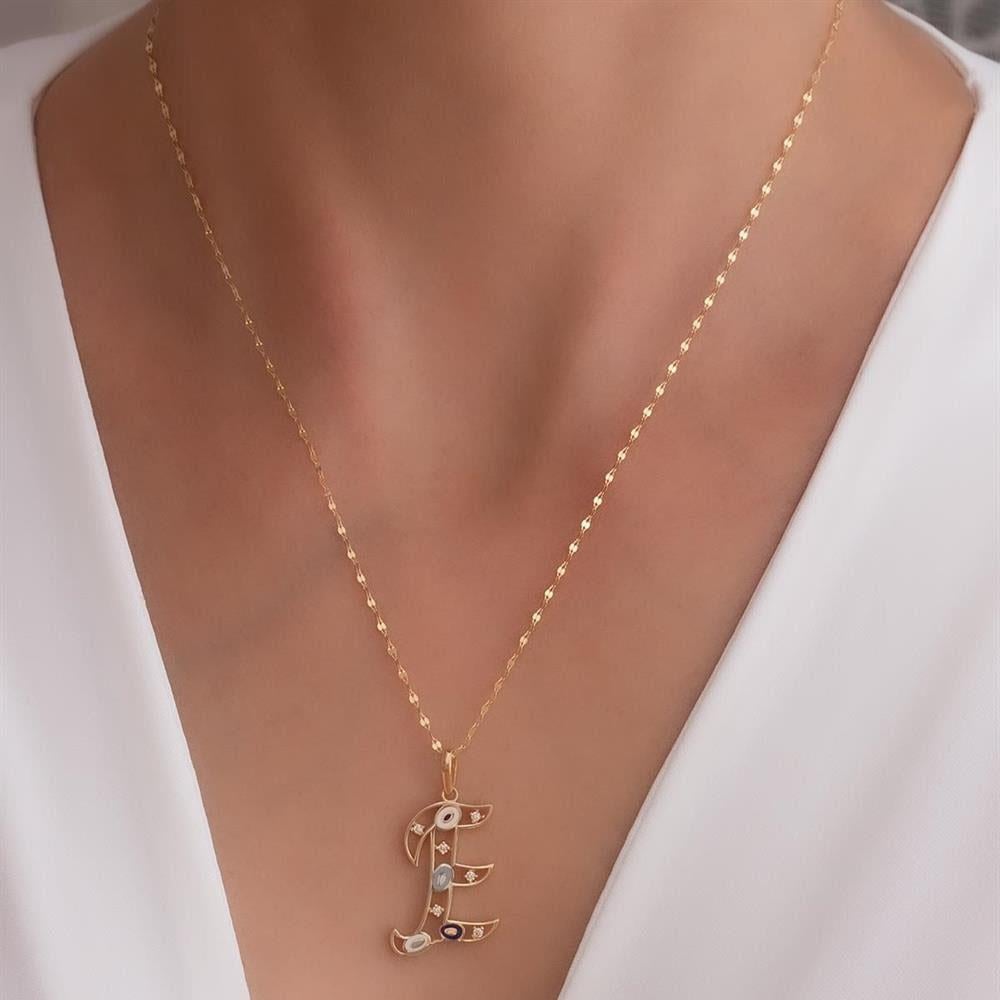 14 Ayar Altın E Harf Göz Kolye