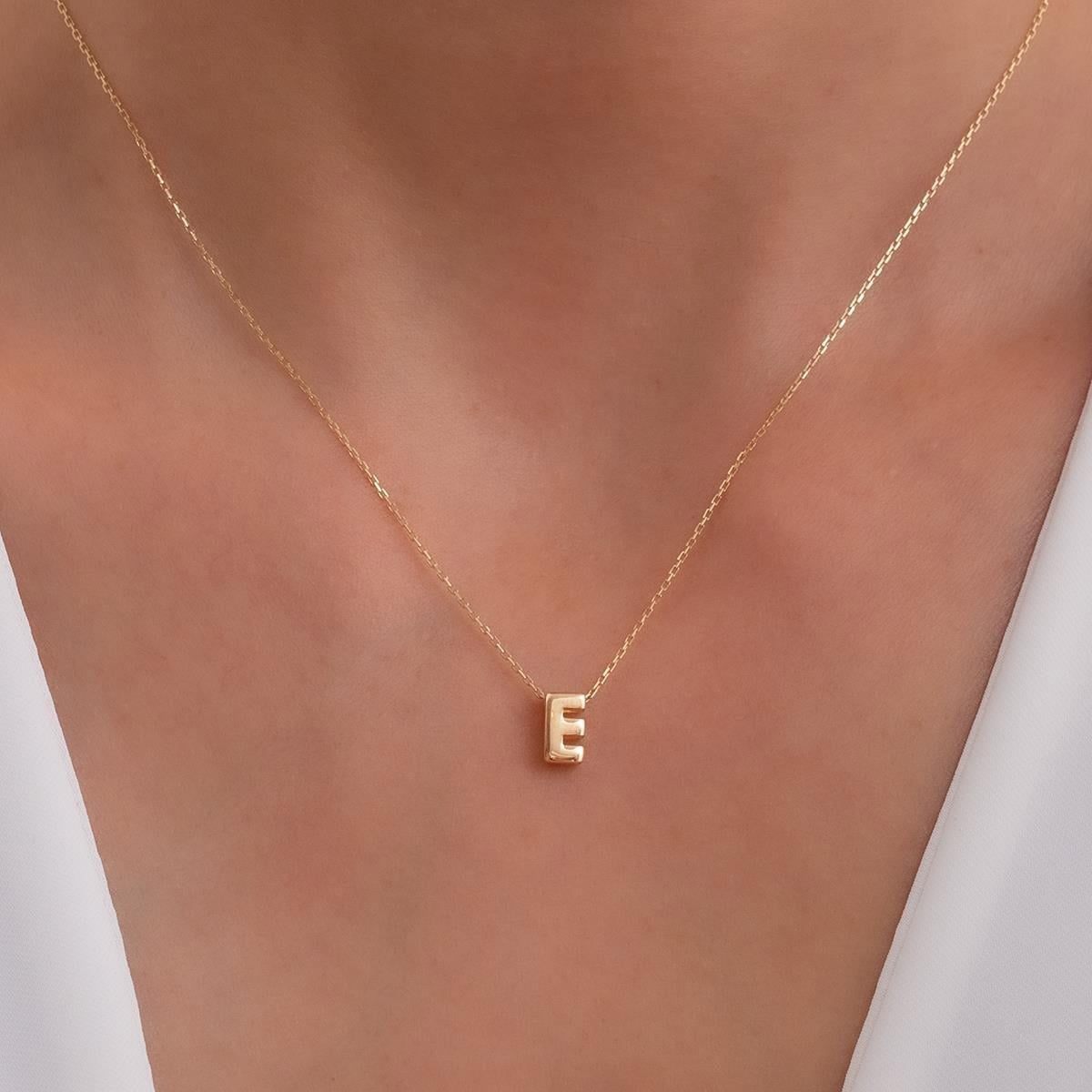 14 Ayar Altın E Harf Kolye