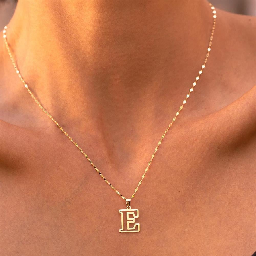 14 Ayar Altın E Harf Soft Kolye